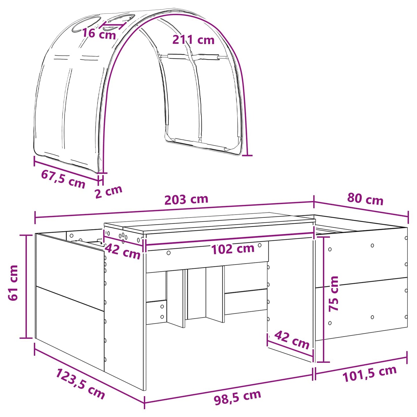 Senge ramme med tunnel 3 pcs Hvit og blå Konstruert tre