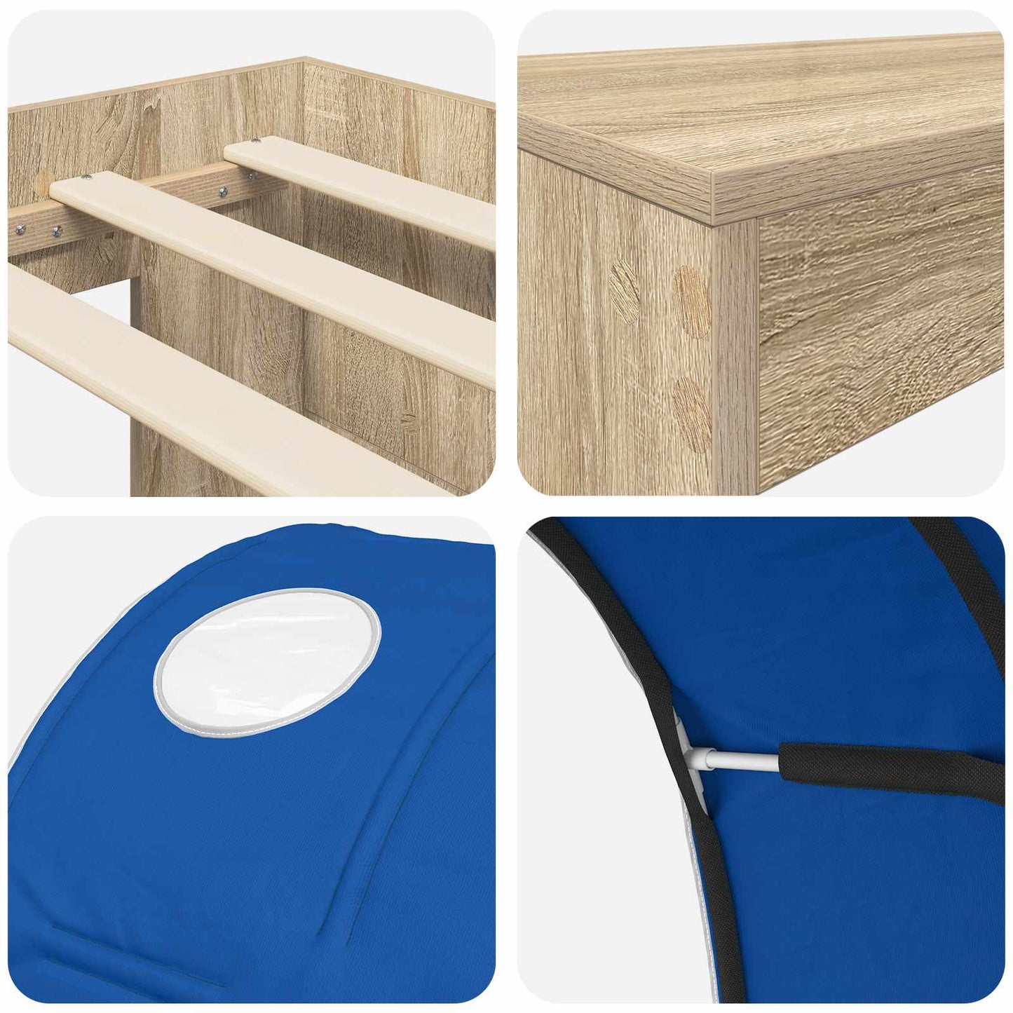 Barneseng med skrivebord 3 stk. Sonoma eik og blå