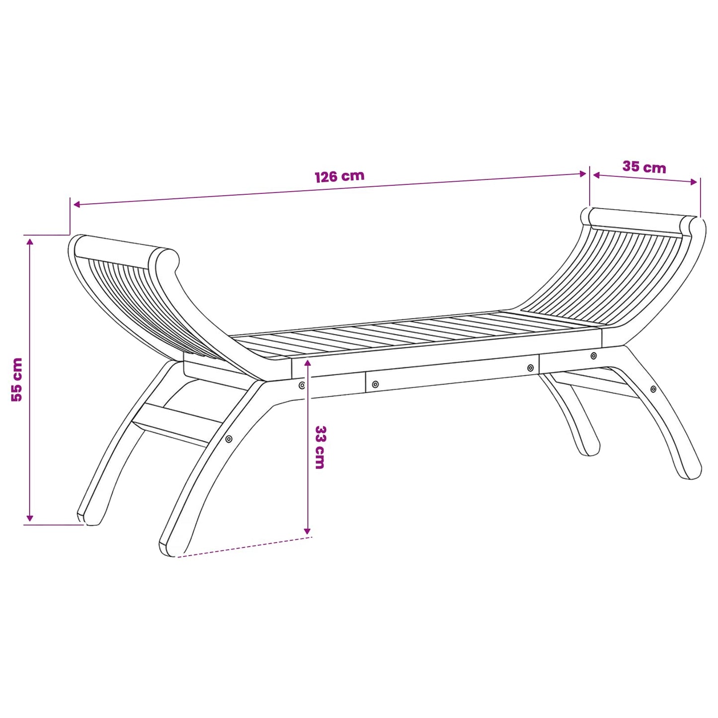 Hagebenk 2 -Seater 126 cm Massivt Teaktre Naturlig