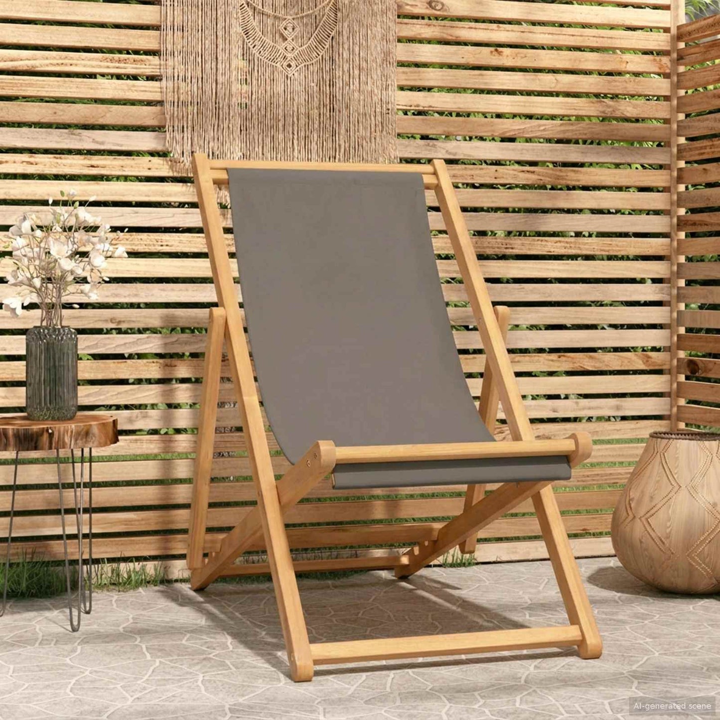 Strandstol Gråbrun Massivt Teaktre