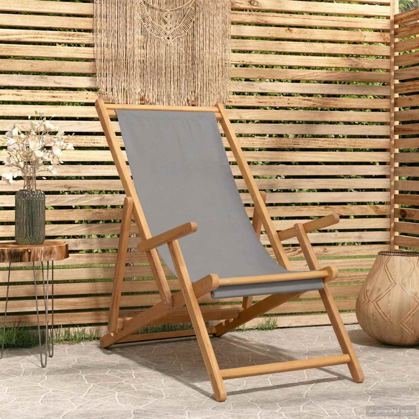 Strandstol Lysegrå Massivt Teaktre