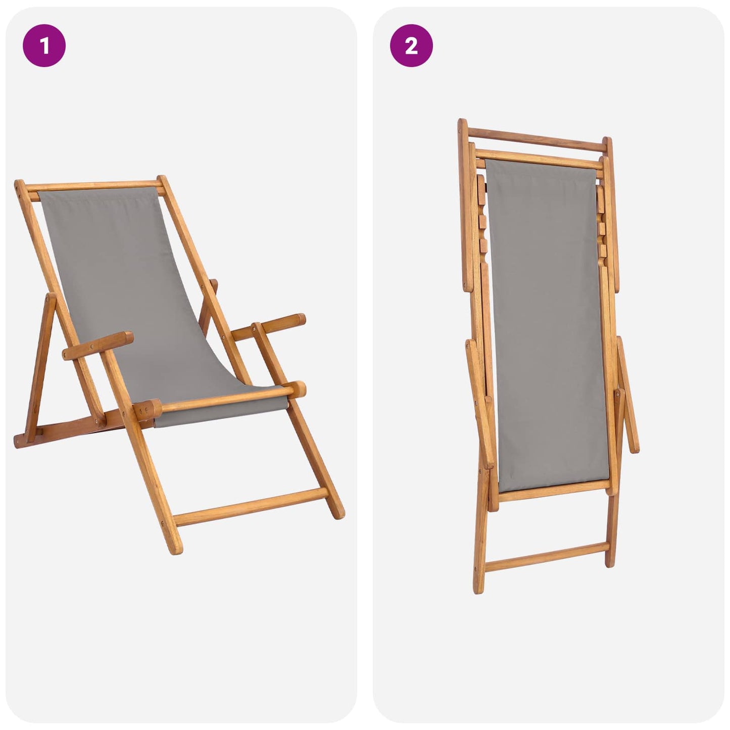 Strandstol Lysegrå Massivt Teaktre