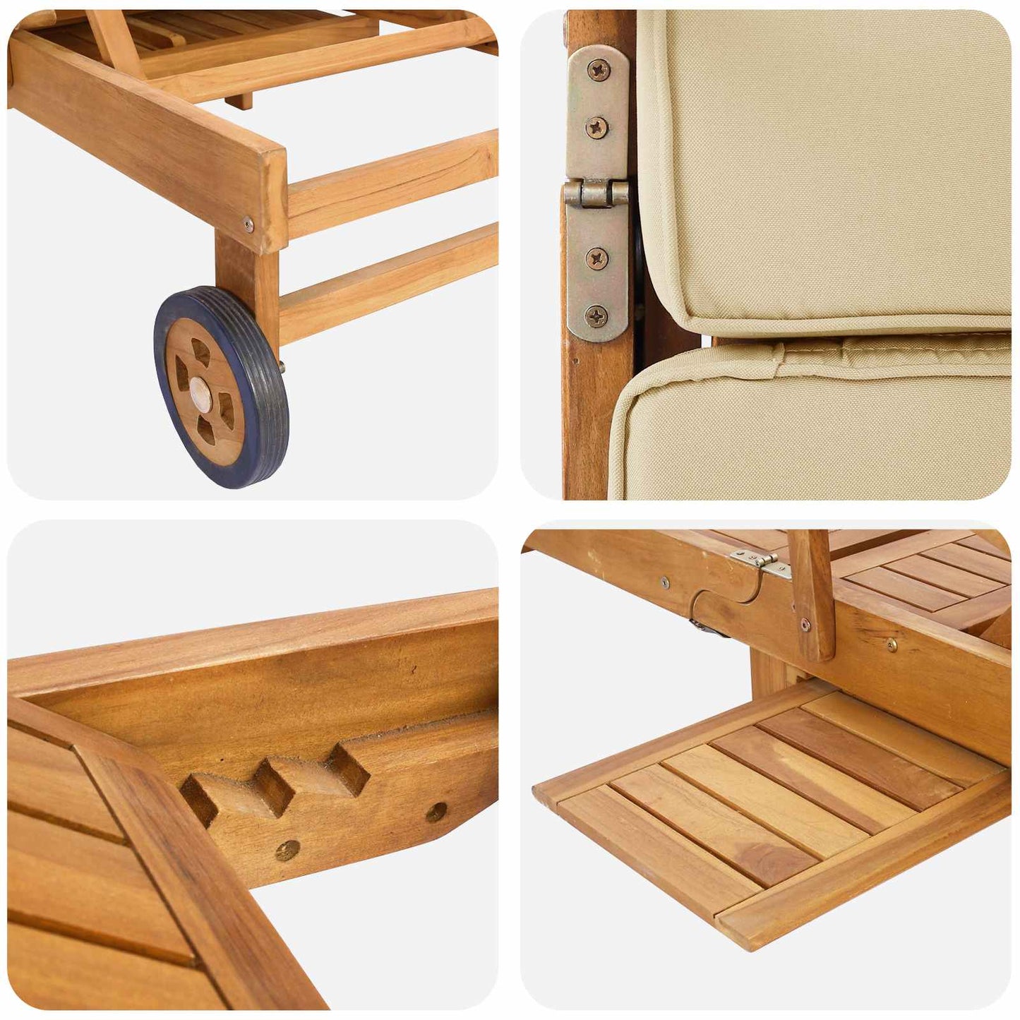 Solstol med Pute 100% Polyester Solid-Teak