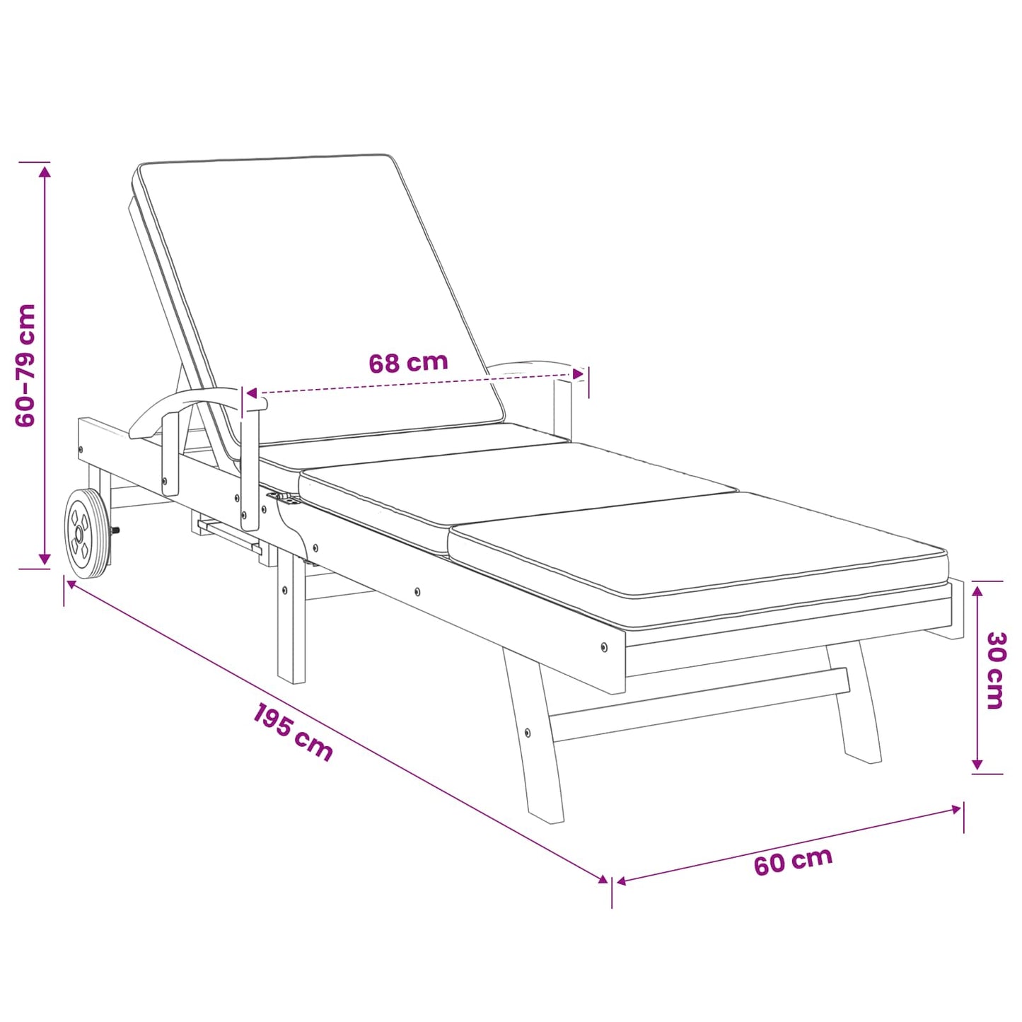 Solstol med Pute 100% Polyester Solid-Teak