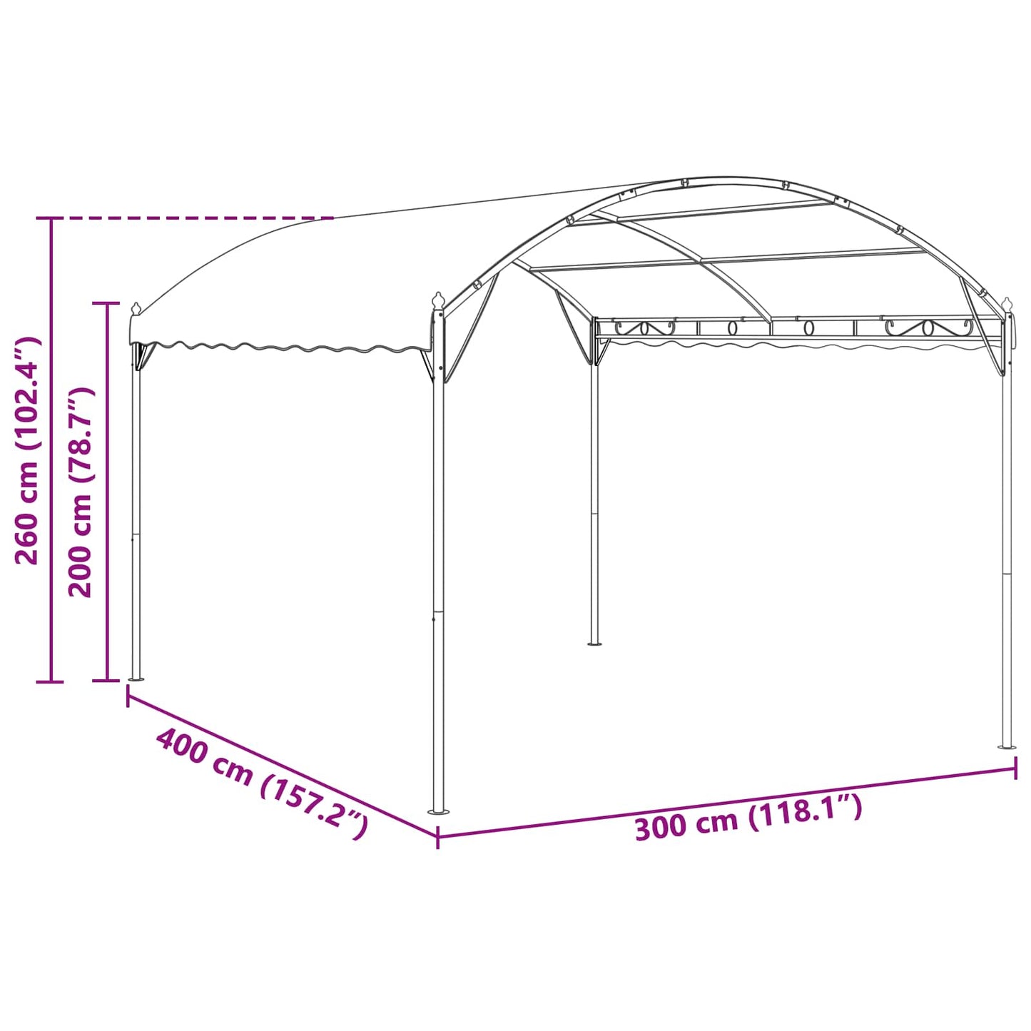 Paviljong 4 x 3 x 2,6 m Grønn Polyester og stål