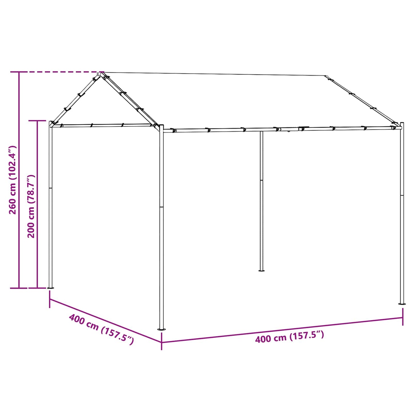 Paviljong 4 x 4 x 2,6 m Gråbrun Polyester og stål