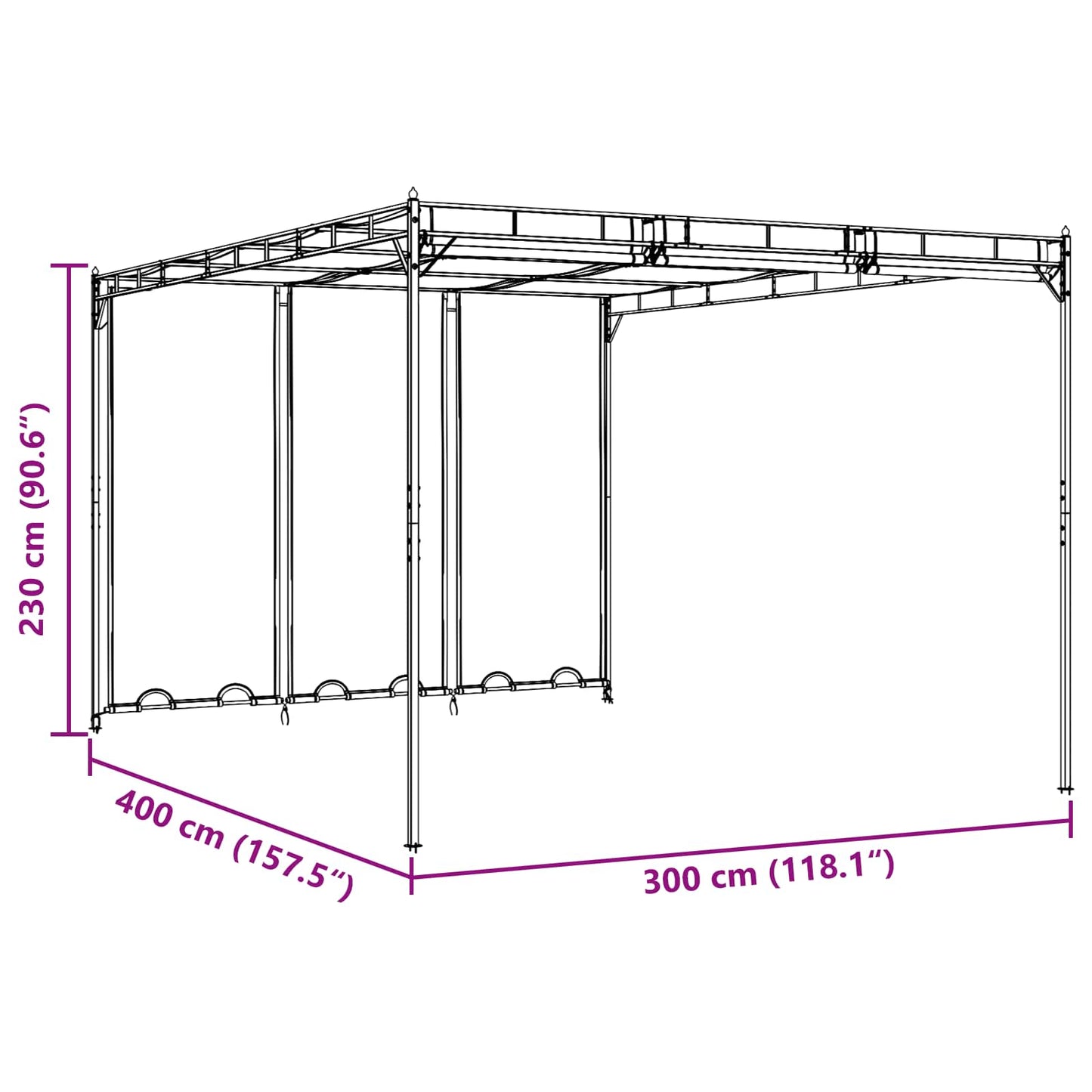 Paviljong 4 x 3 x 2,3 m Grønn Polyester og stål