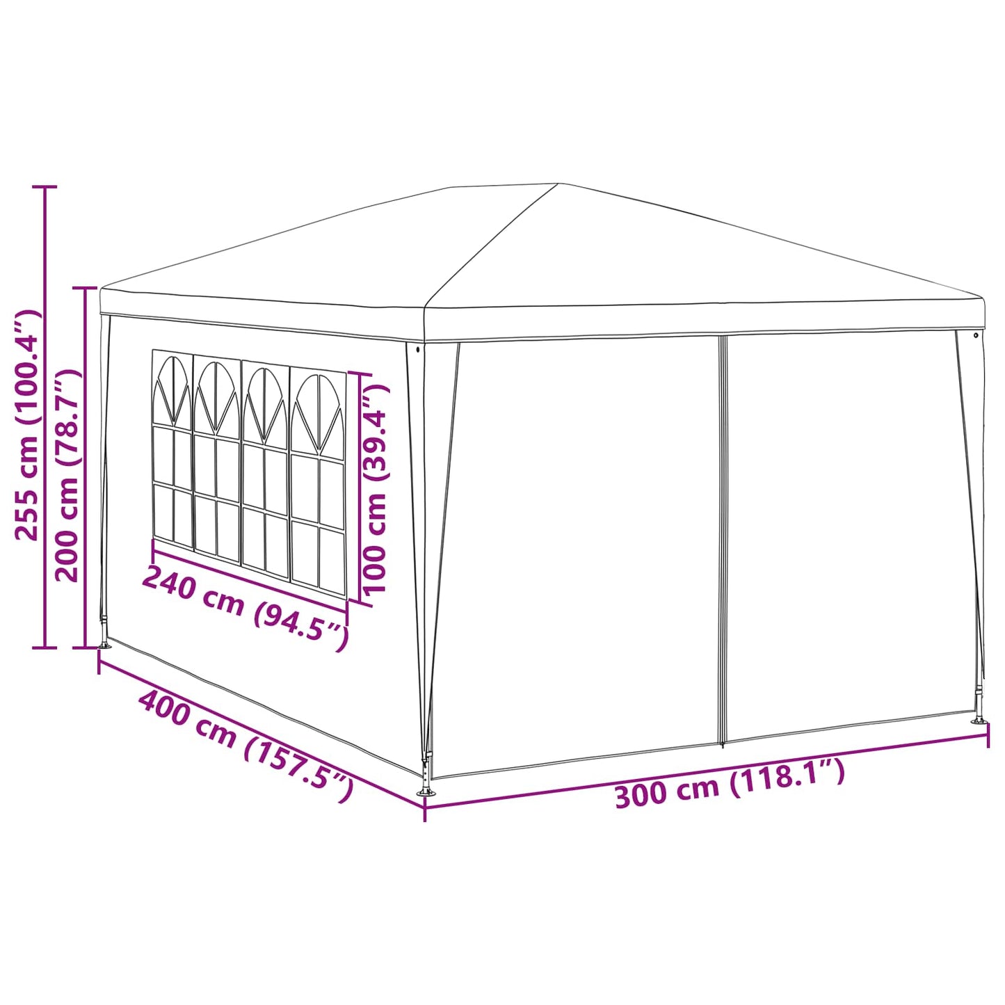 Partytelt med vegg Rød 400 x 300 x 255 cm Polyetylen og Stål vidaXL