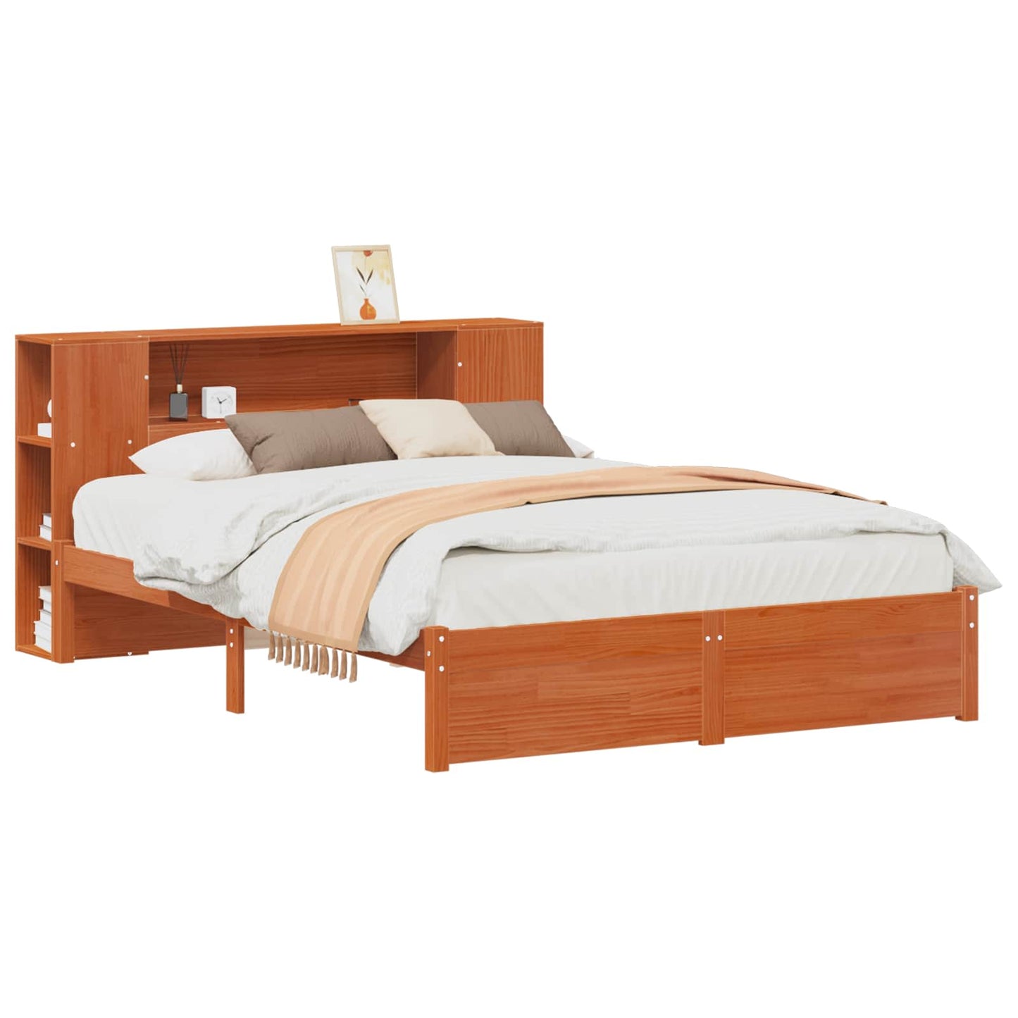 Sengramme med oppbevaringshodegavl Vokset Brun 140 x 190 cm vidaXL