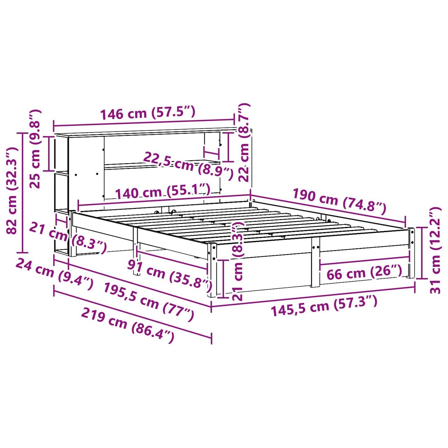 Sengramme med oppbevaringshodegavl Vokset Brun 140 x 190 cm vidaXL