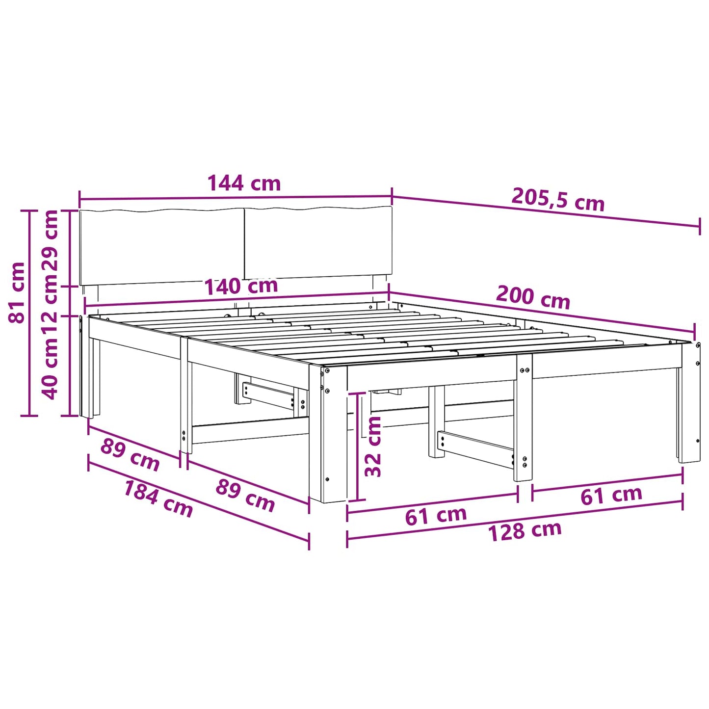 Dobbel Sengramme med Hodegjerde ROSTOCK Hvit 140 x 200 cm