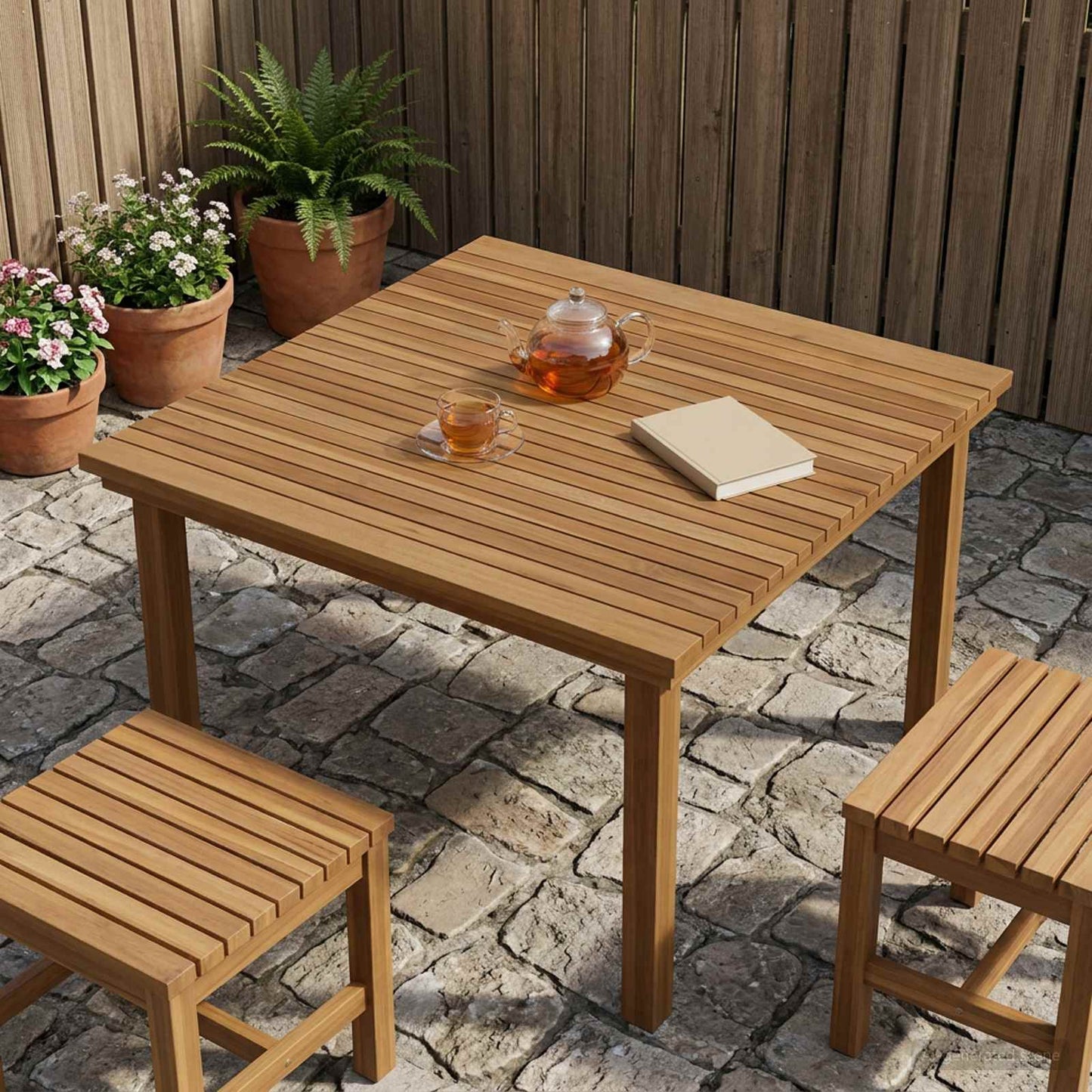 Bordplate 90 x 90 x 3,5 cm Torget Massivt Teaktre Naturlig