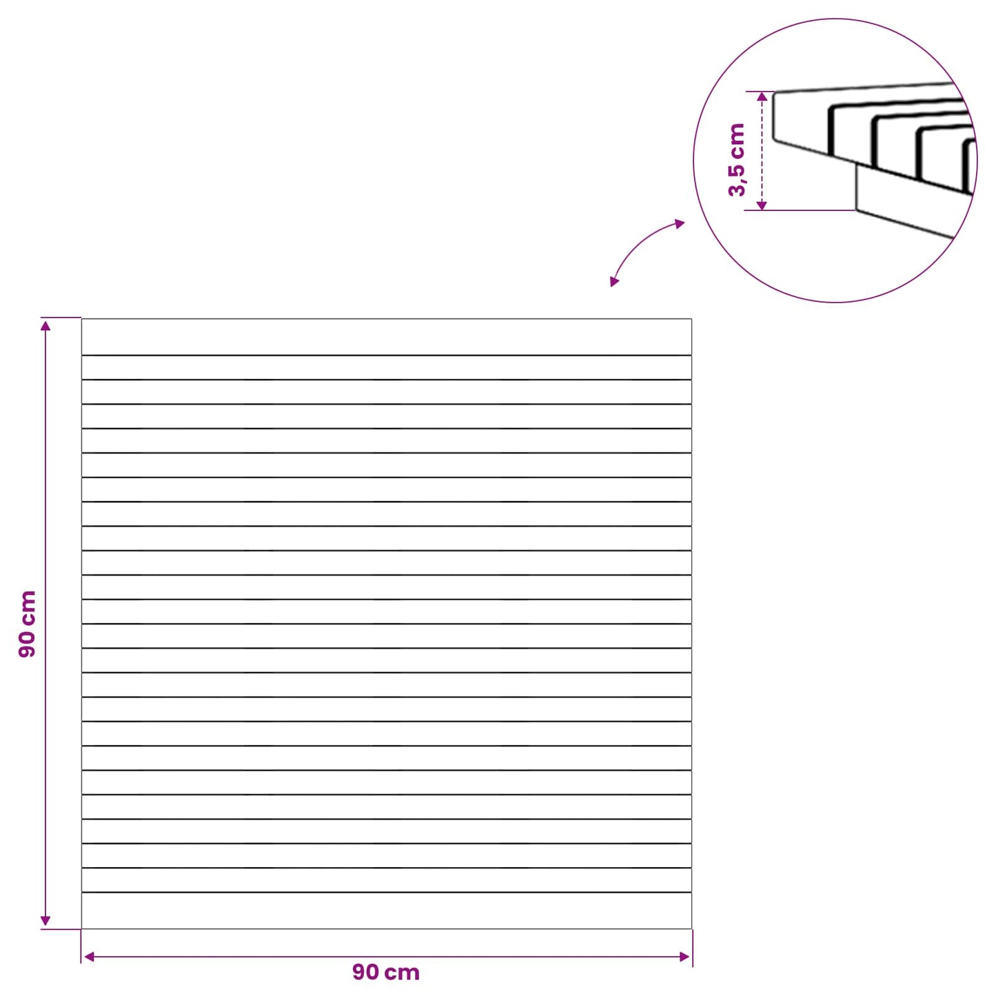 Bordplate 90 x 90 x 3,5 cm Torget Massivt Teaktre Naturlig