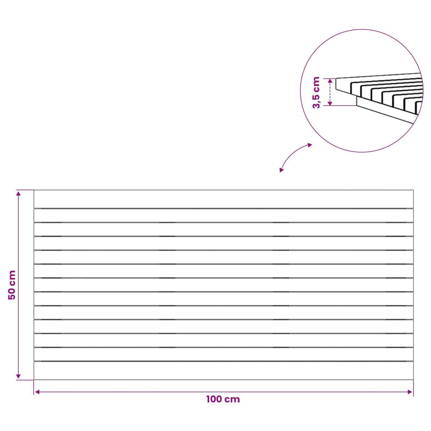 Bordplate 100 x 50 x 3,5 cm Rektangulær Massivt Teaktre