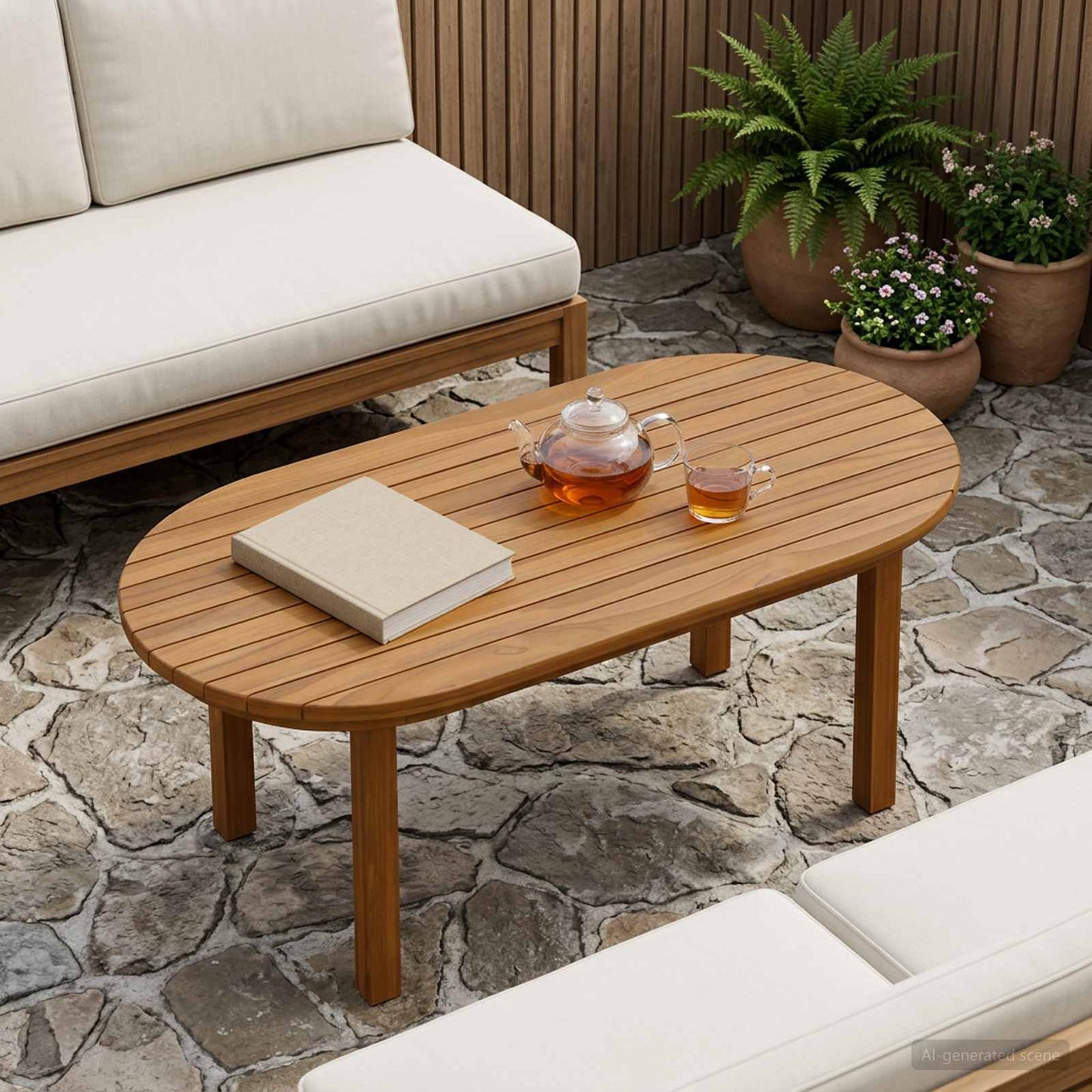 Bordplate 80 x 40 x 3,5 cm Oval Massivt Teaktre Naturlig