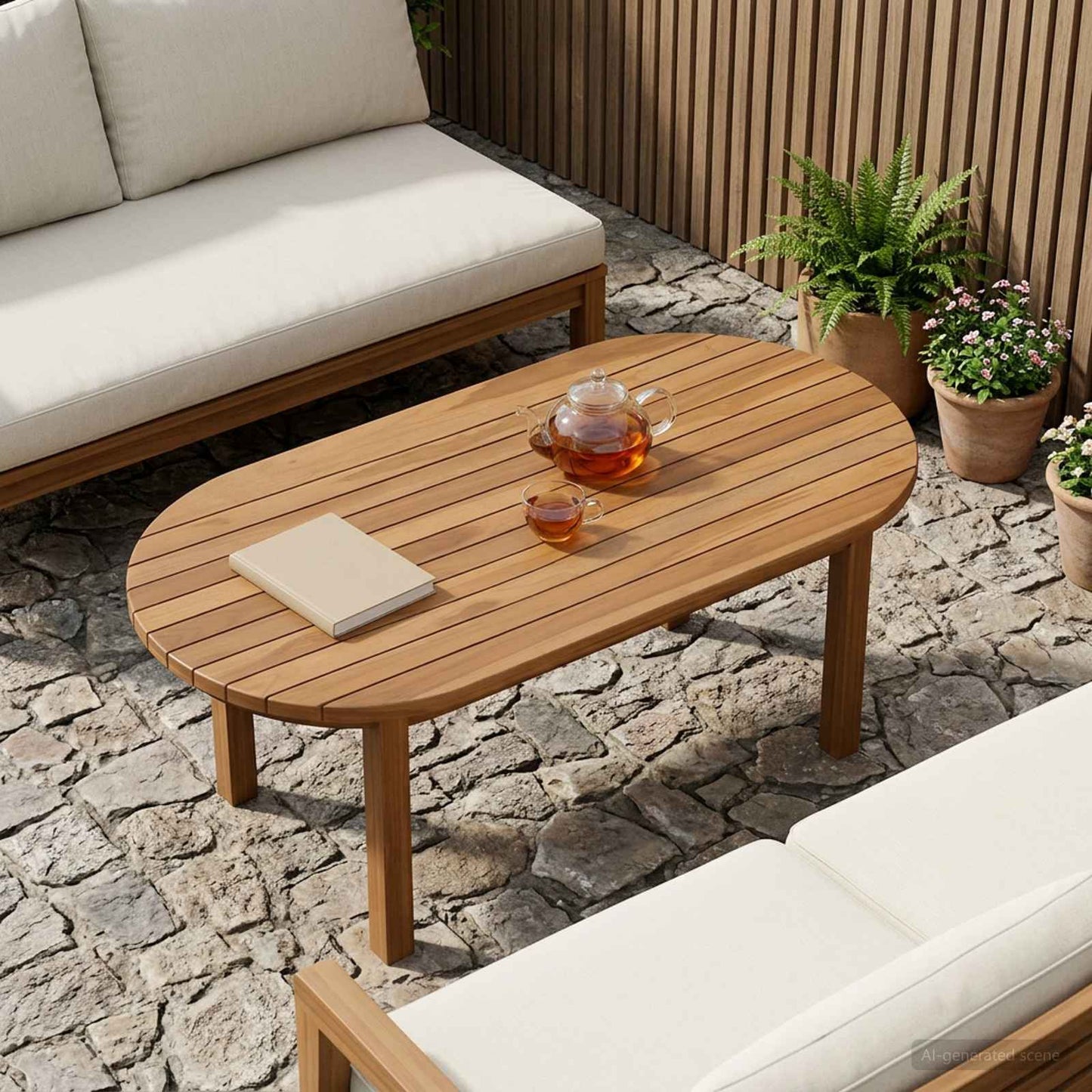 Bordplate 90 x 45 x 3,5 cm Oval Massivt Teaktre Naturlig