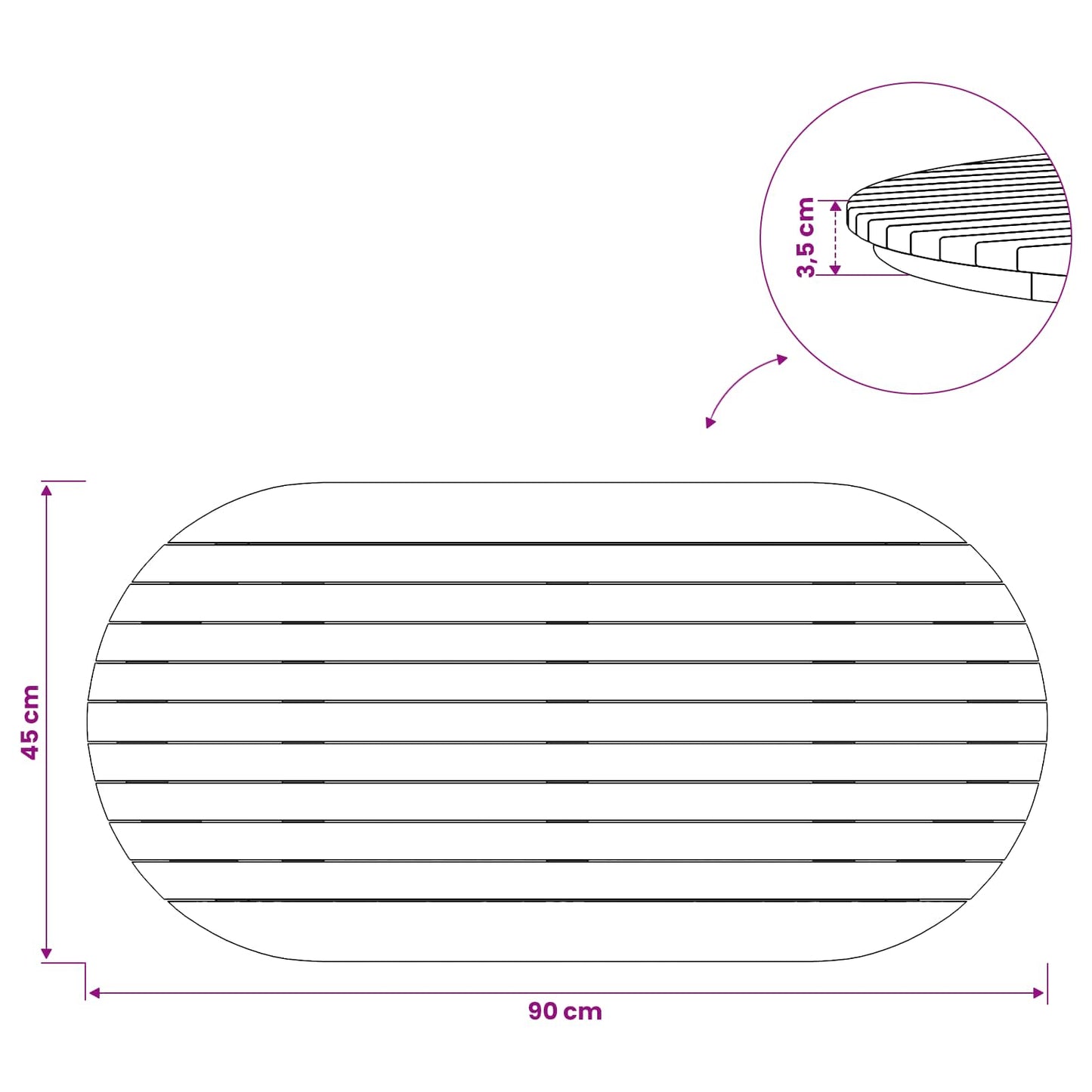 Bordplate 90 x 45 x 3,5 cm Oval Massivt Teaktre Naturlig