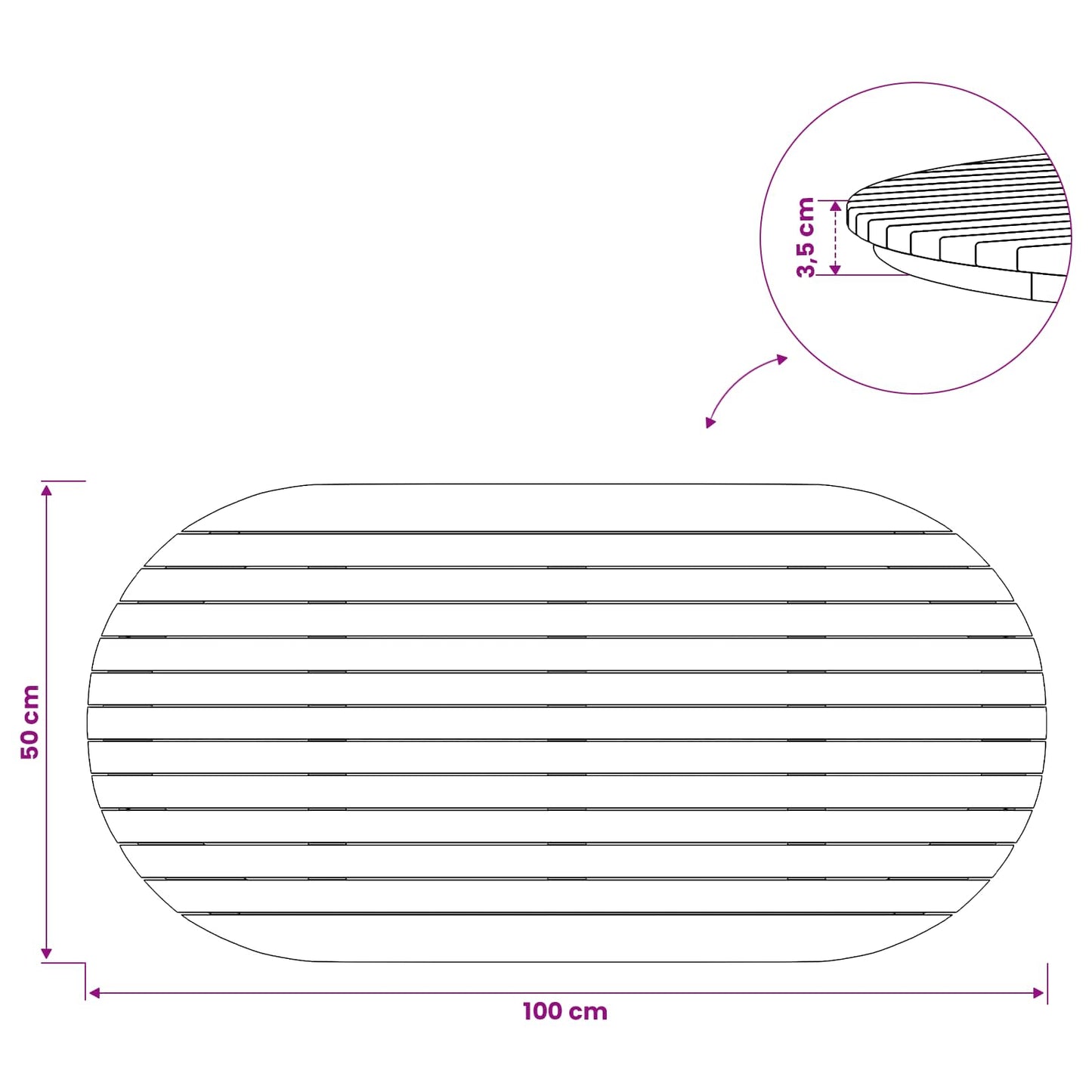 Bordplate 100 x 50 x 3,5 cm Oval Massivt Teaktre Naturlig