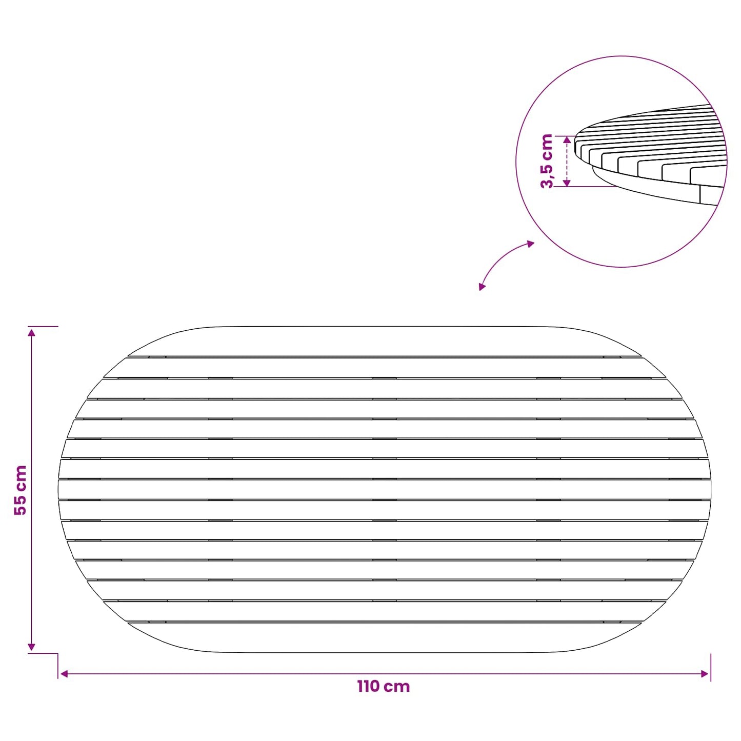 Bordplate 110 x 55 x 3,5 cm Oval Massivt Teaktre Naturlig