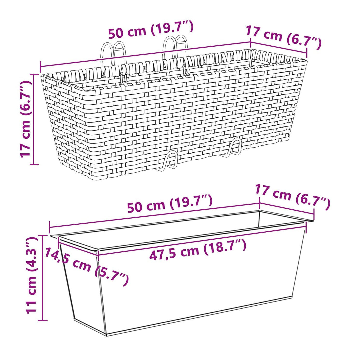 Gelender 2 pcs Svart 50 x 17 x 17 cm Metall vidaXL