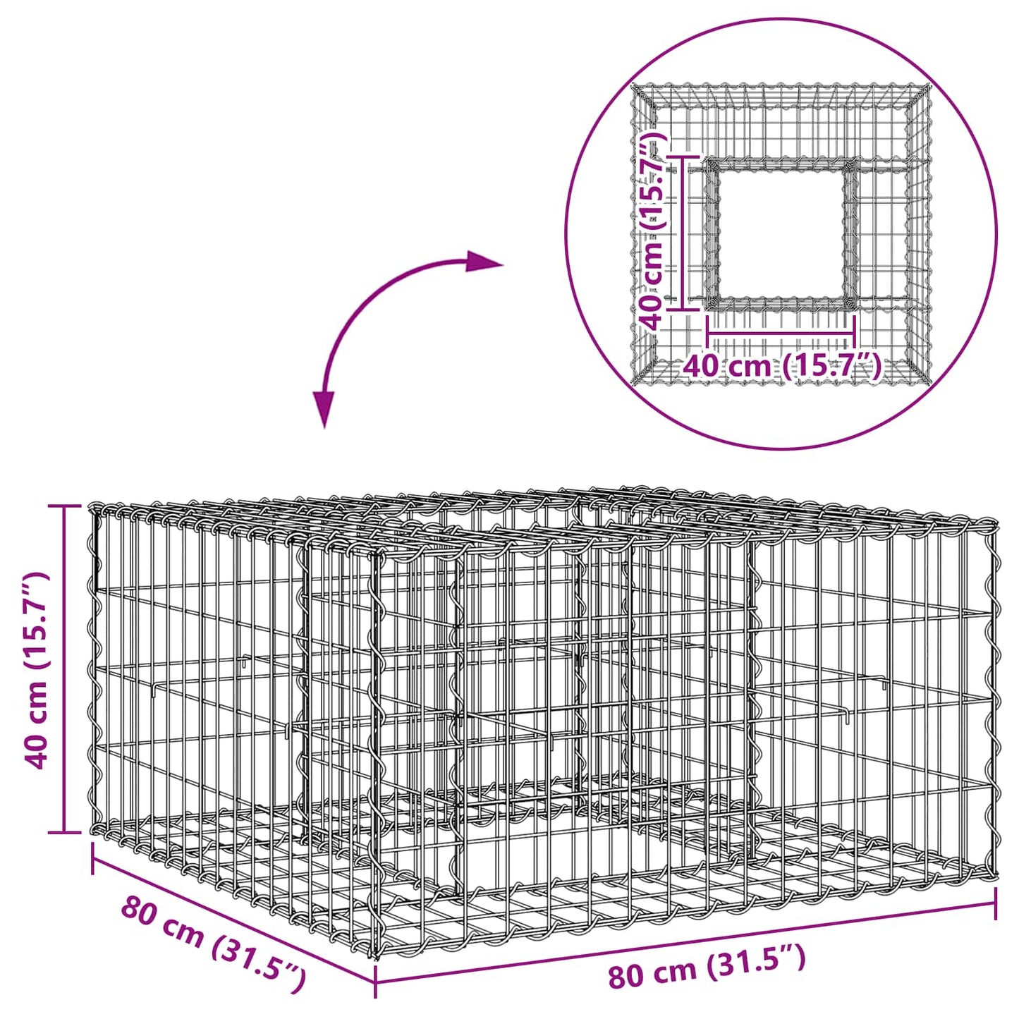 Gabion hevet seng sølv