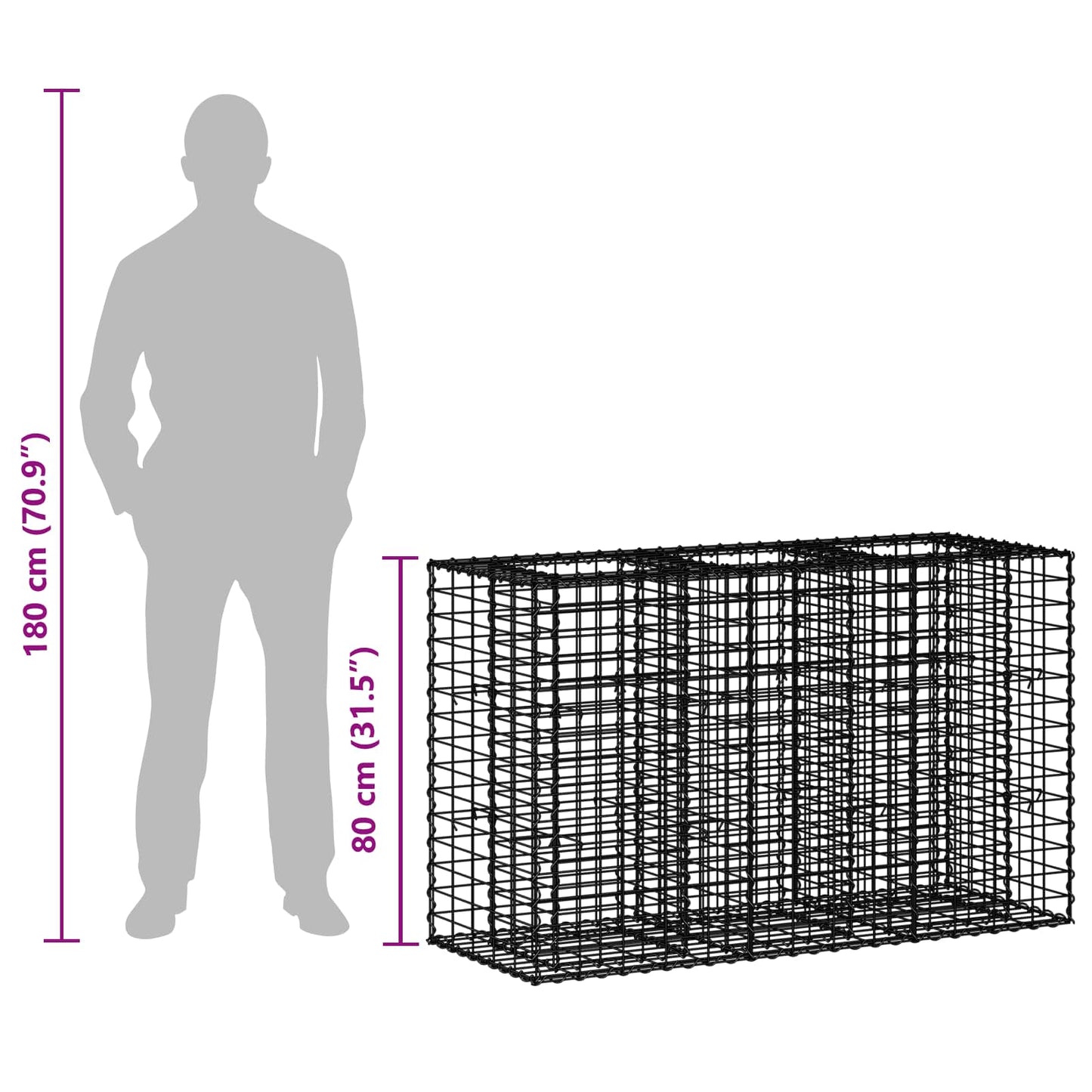Gabion hevet seng sølv 130 x 50 x 80 cm Galvanisert Stål vidaXL