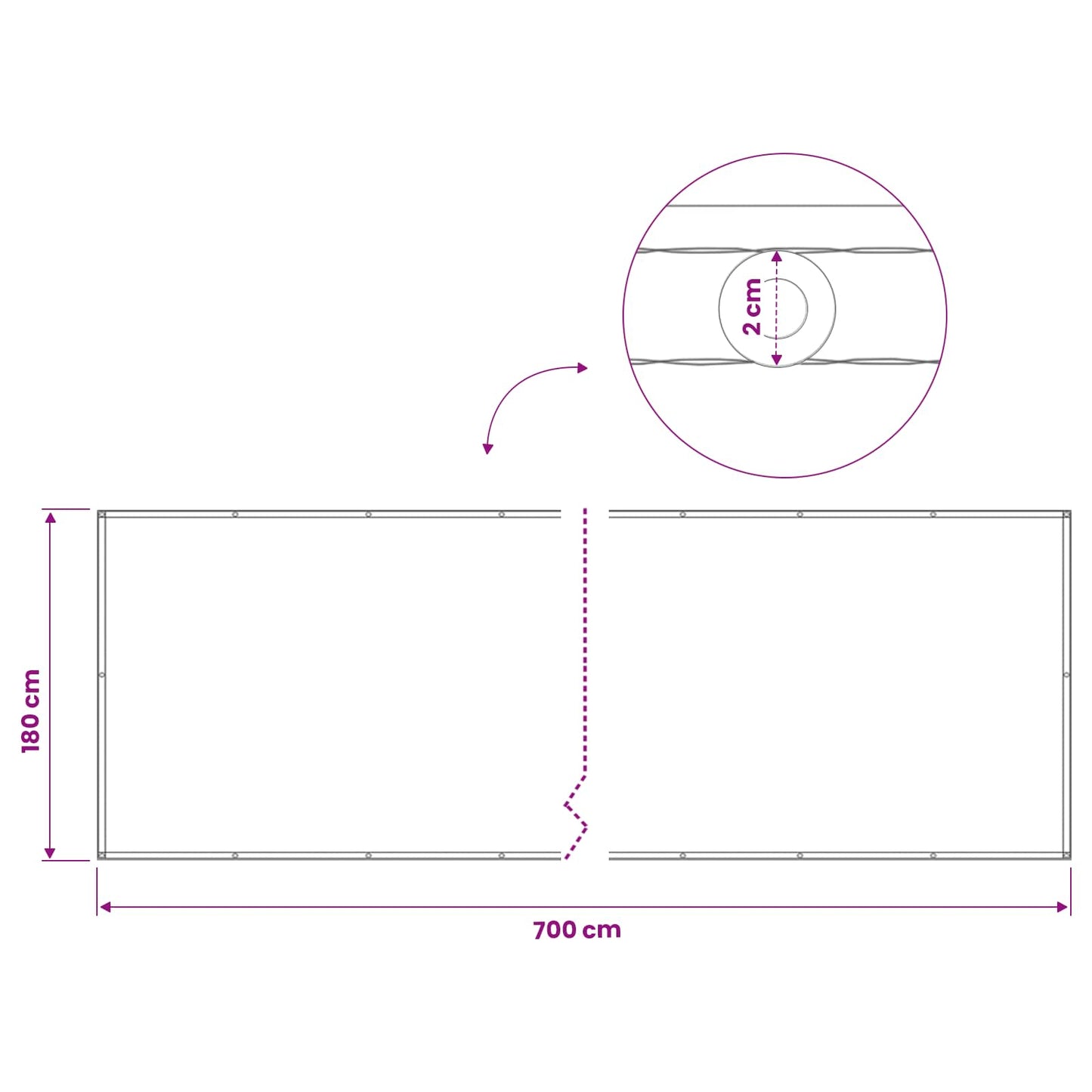 Balkong privat skjerm 180 x 700 cm Stoff med PU-belegg