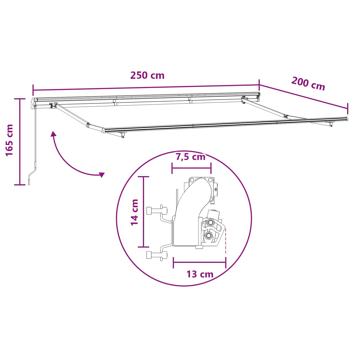 Innvendbar Markise sand 2,5 x 2 m stoff