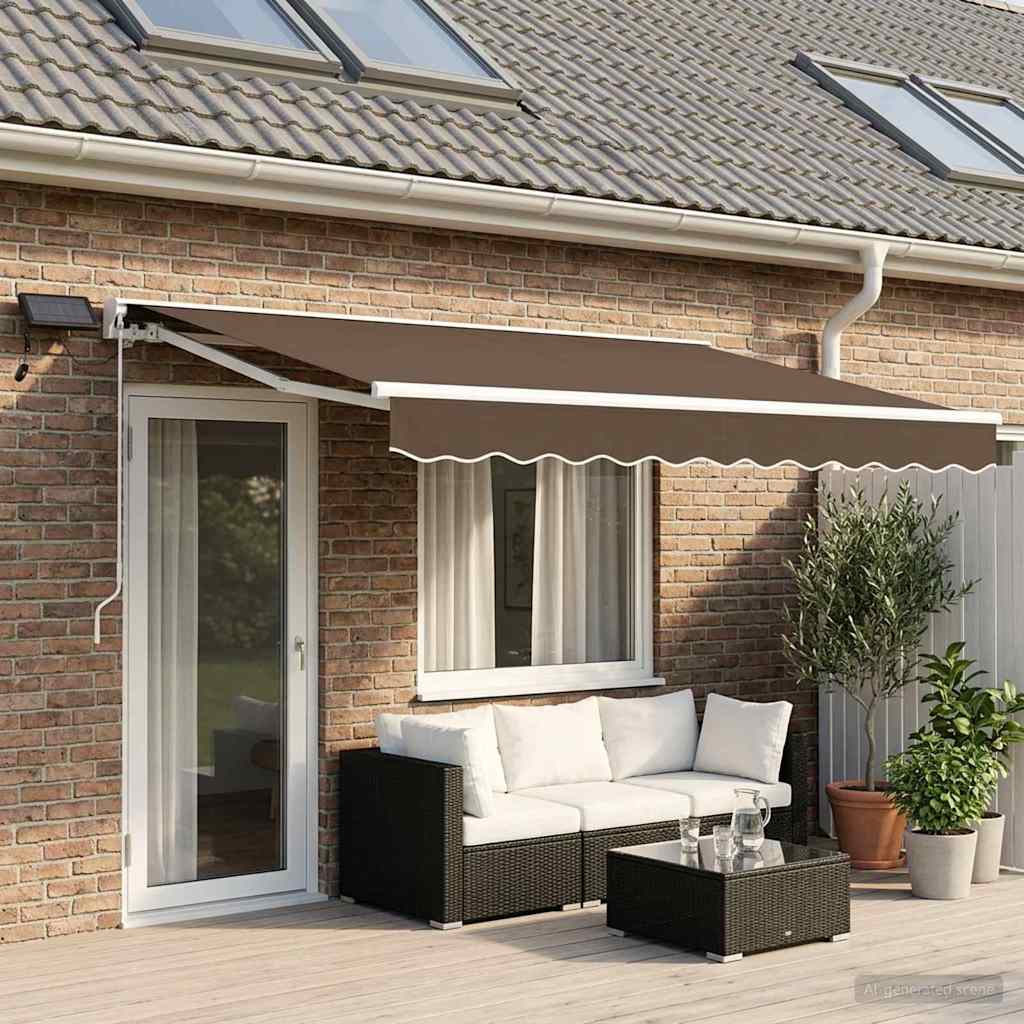 Manuell markiseramme med LEDs Gråbrun 4,5 × 3,5 m