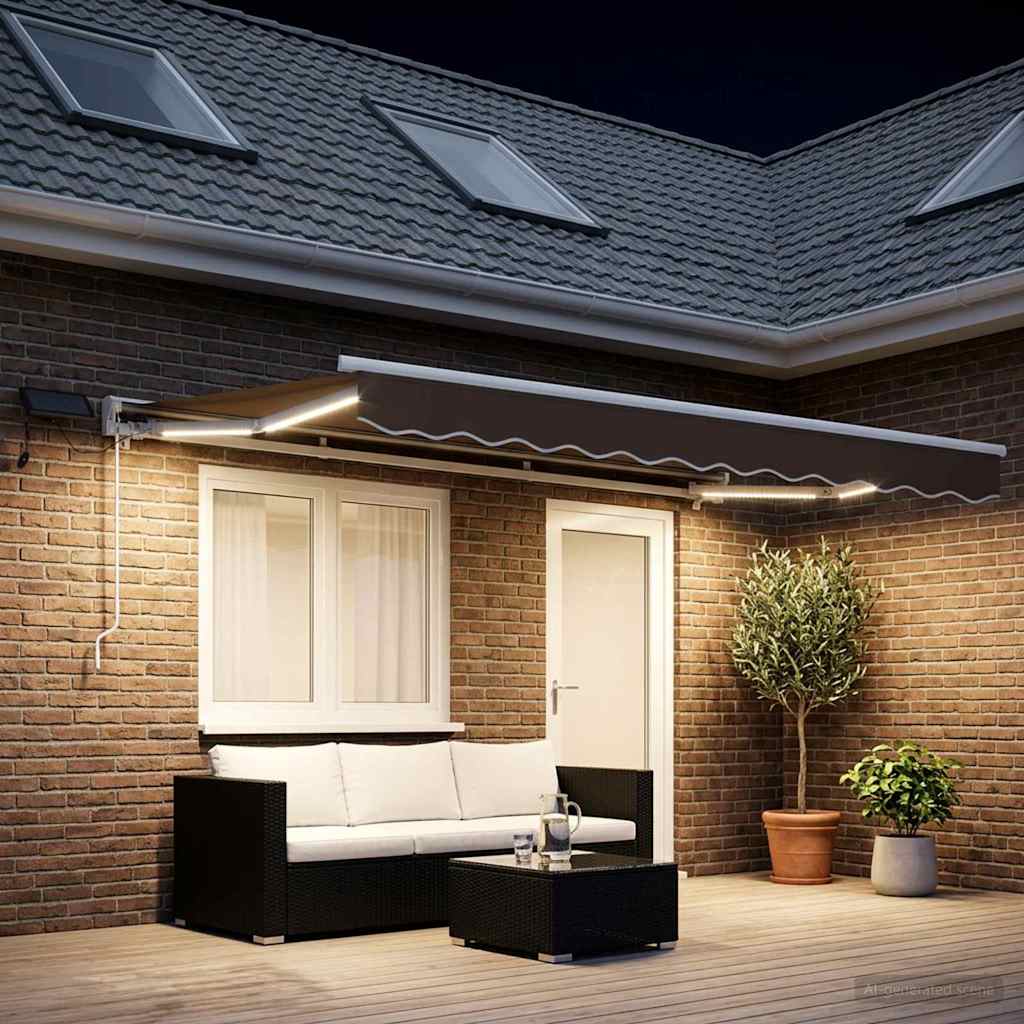 Manuell markiseramme med LEDs Gråbrun 4,5 × 3,5 m