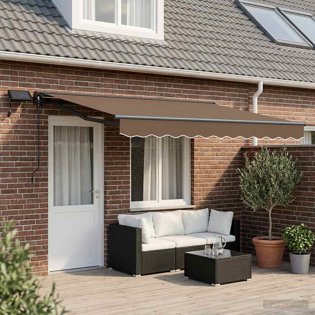 Manuell markiseramme med LEDs Gråbrun 4 × 3,5 m