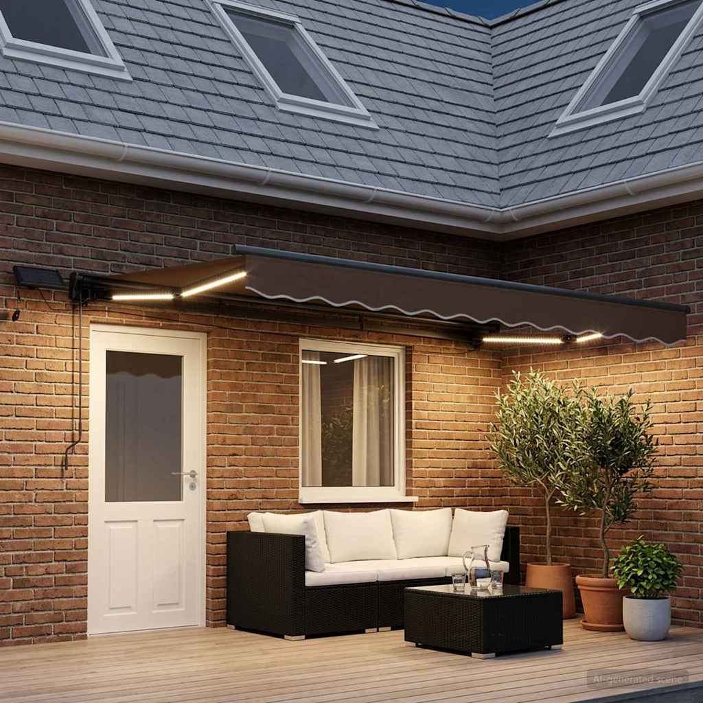 Manuell markiseramme med LEDs Gråbrun 4 x 2 m