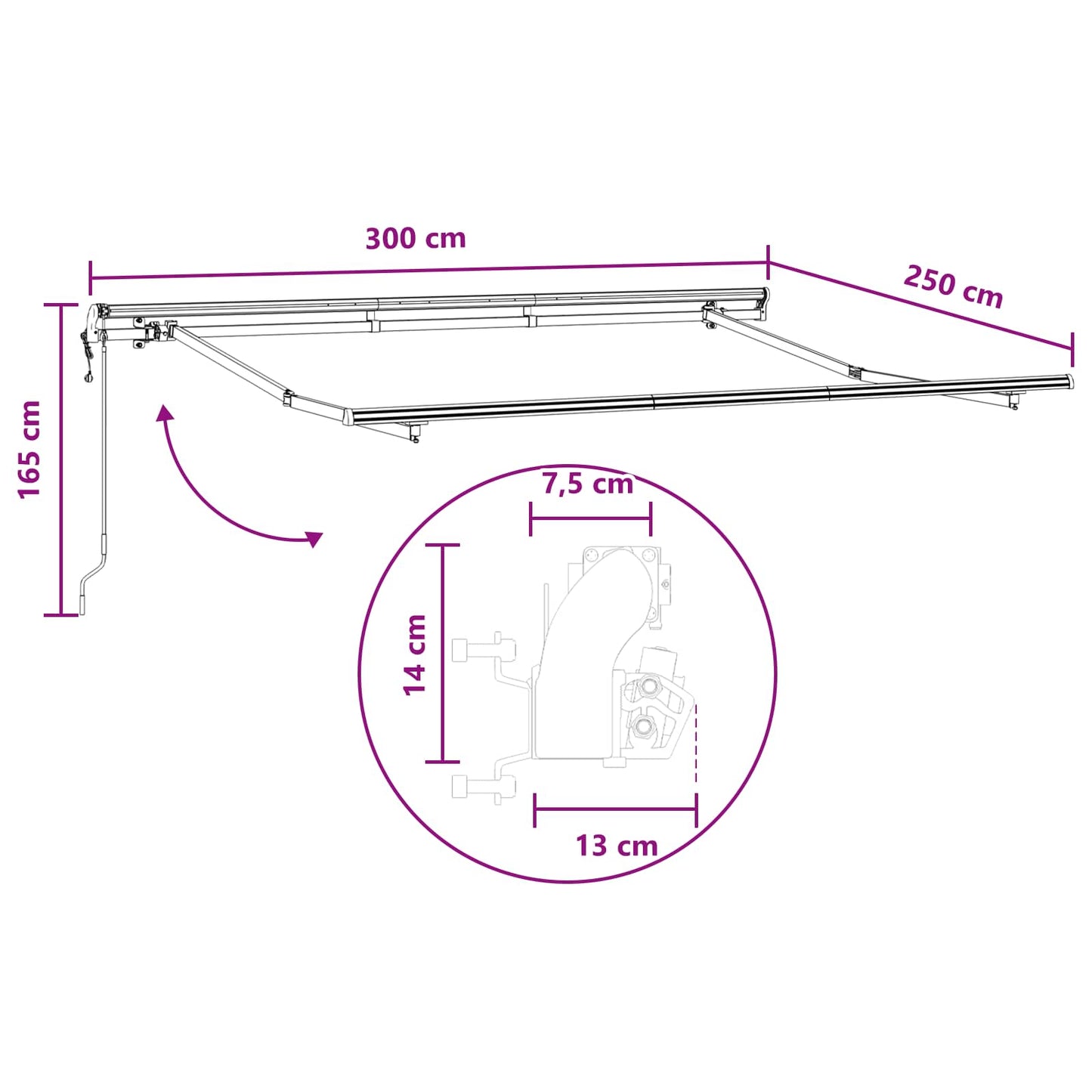 Innvendbar Markise Lys Grå og Hvit 300 x 250 cm