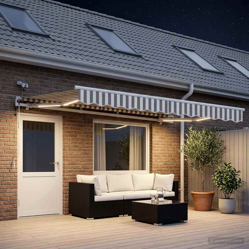 Uttrekkbar markise Lys Grå og Hvit 500 × 350 cm Polyester
