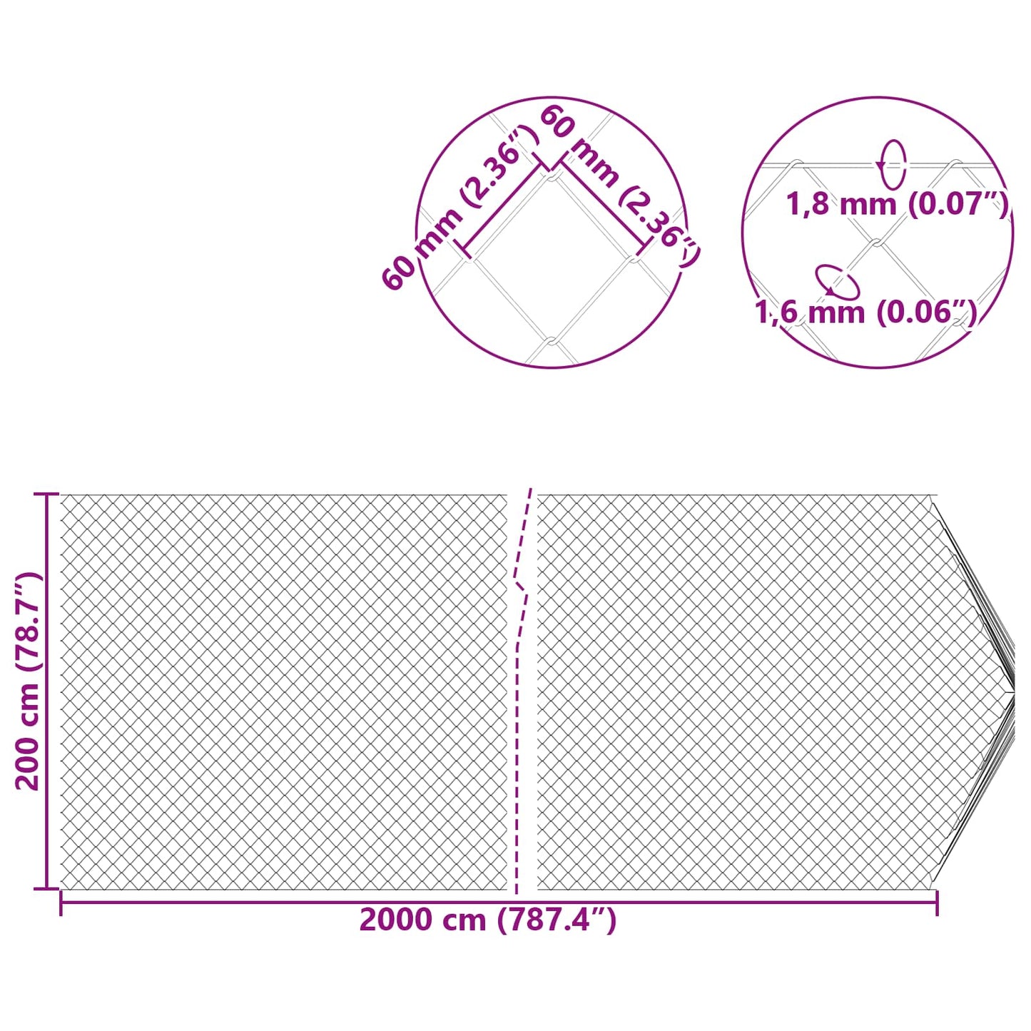 Kjedegjerde Galvanisert 2 x 20 m Glass vidaXL