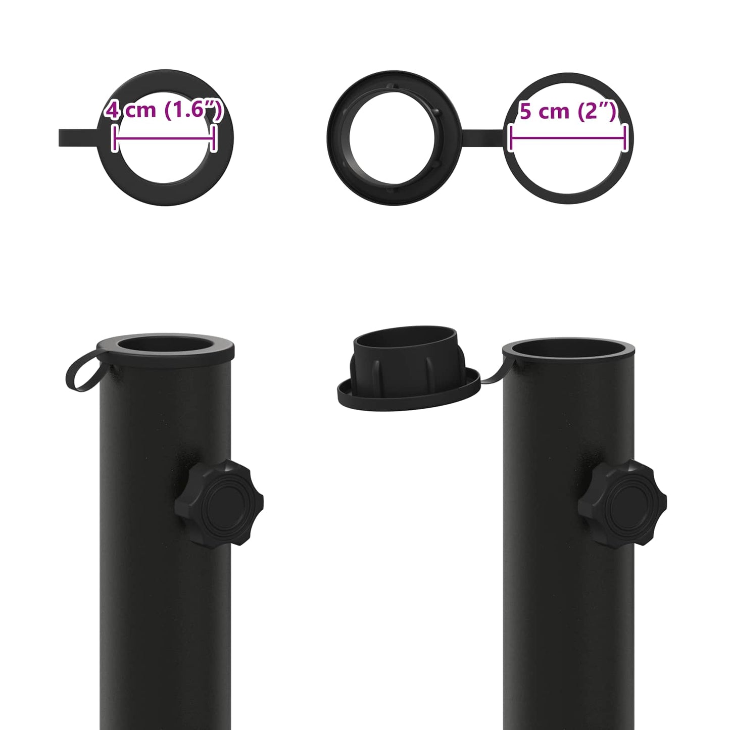 Paraplyfotstang 0.6 kg Svart Jern for 40-50 mm Pole