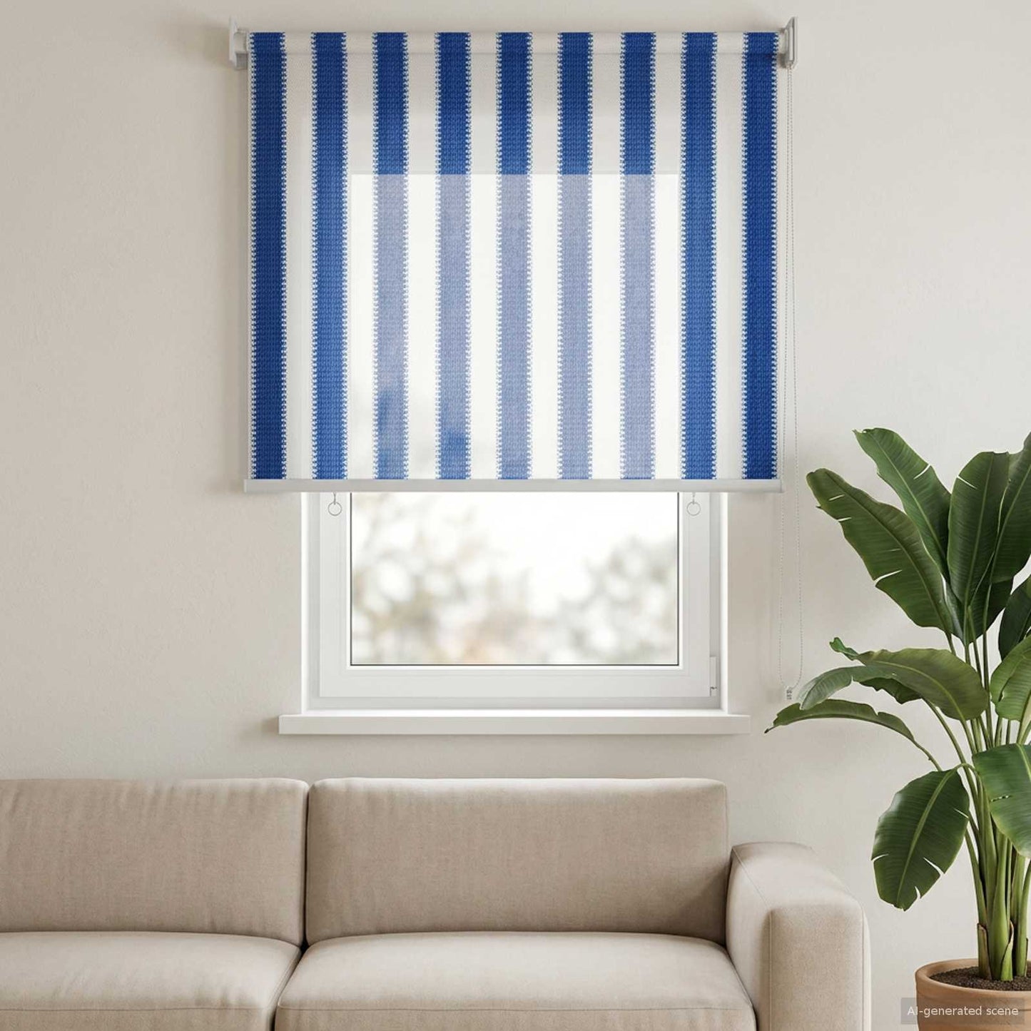 Utendørs Rullegardin 90% UV-blokk Blå og hvit stripe HDPE