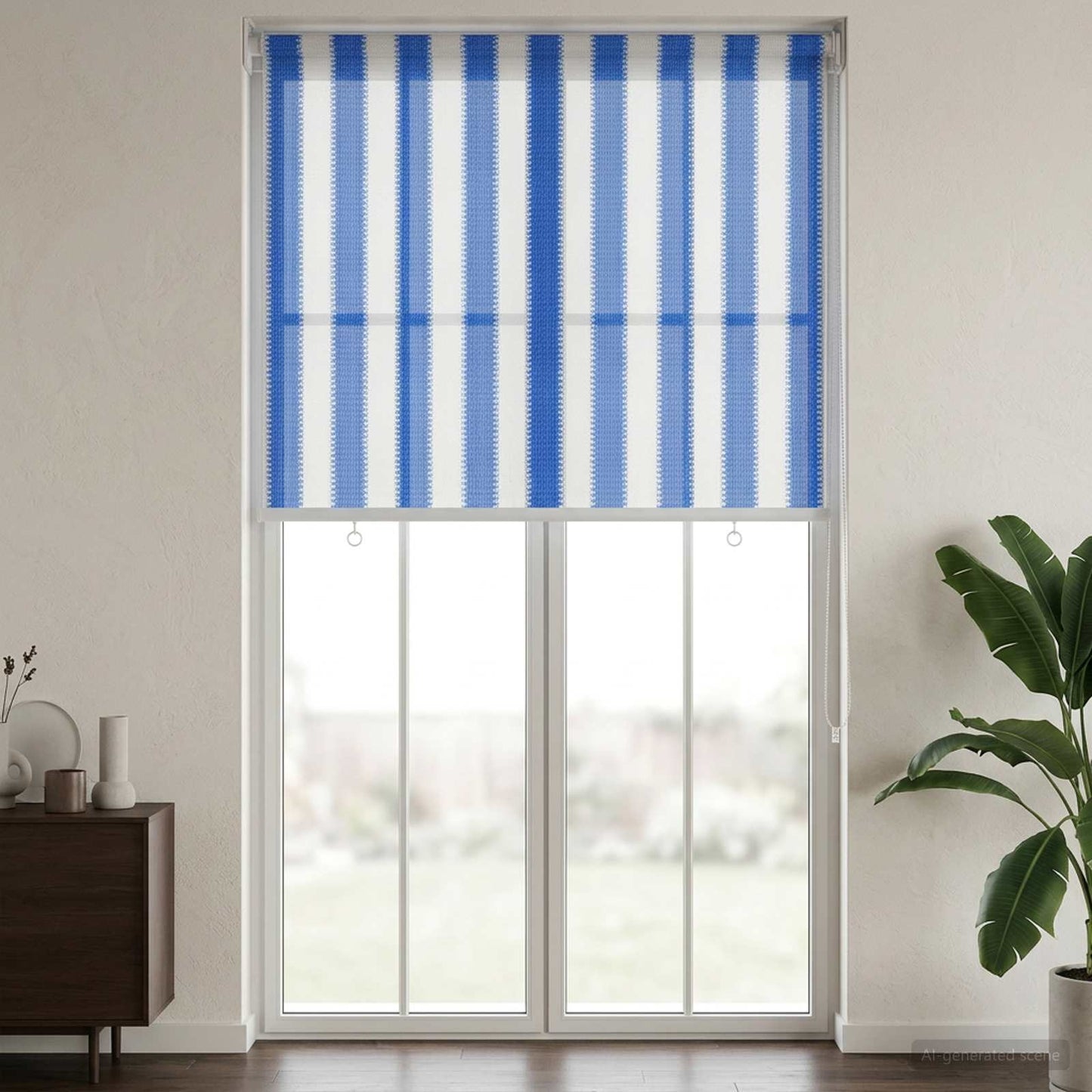 Utendørs Rullegardin 90% UV-blokk Blå og hvit stripe HDPE
