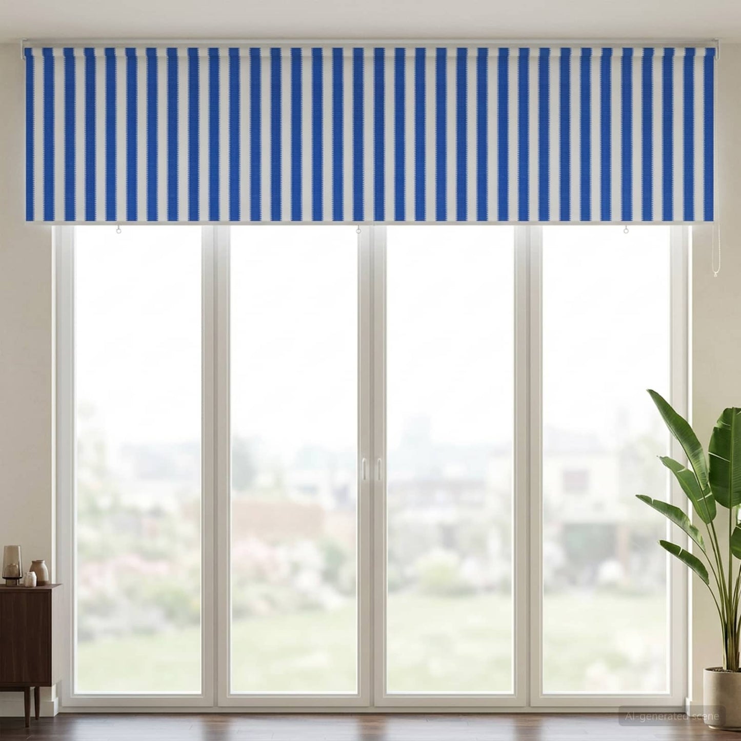 Utendørs Rullegardin 90% UV-blokk Blå og hvit stripe HDPE