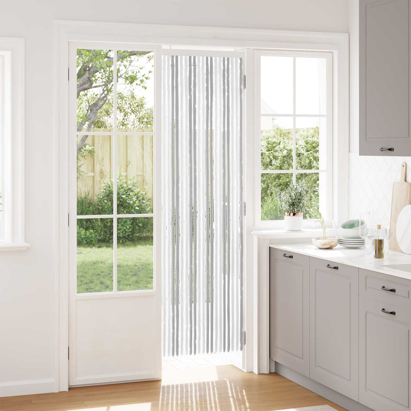Insektgardin Chenille Lys Grå og Hvit 56 x 200 cm 100% PP