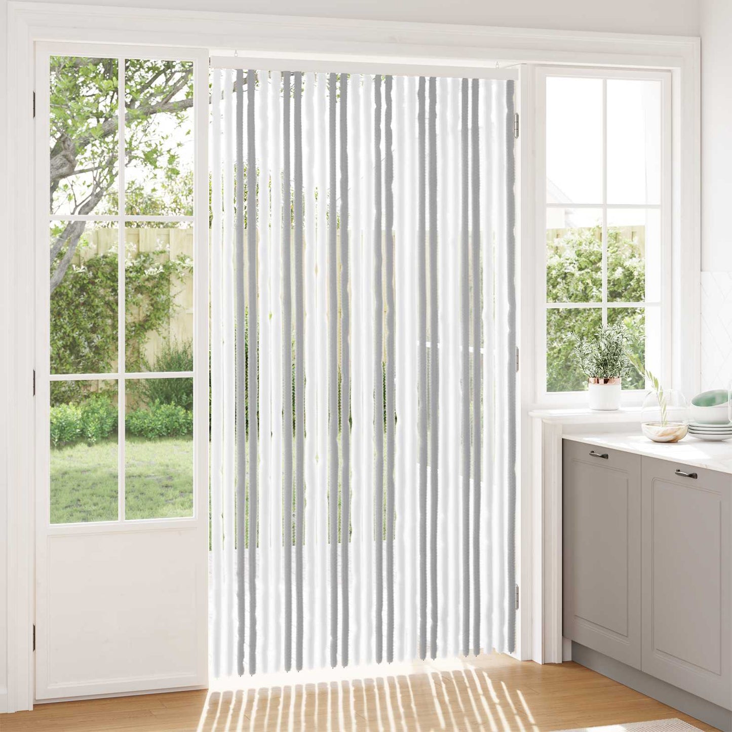 Insektgardin Chenille Lys Grå og Hvit 118 x 220 cm 100% PP