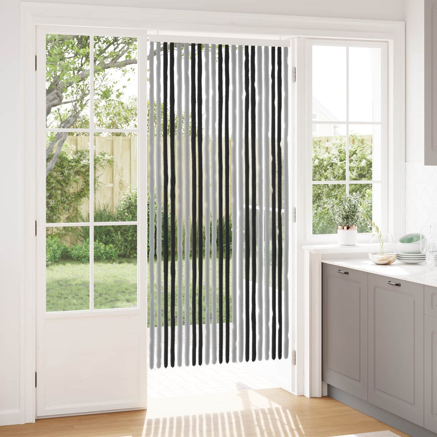Insektgardin Chenille Grå og svart 90 x 200 cm 100% PP