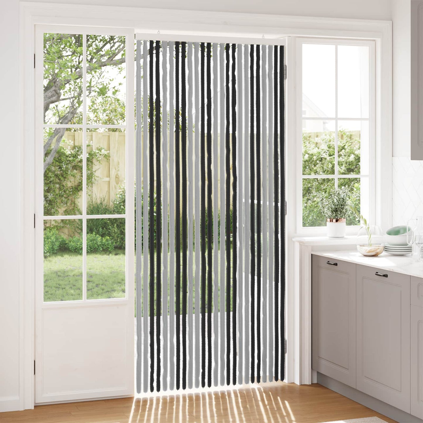 Insektgardin Chenille Grå og svart 100 x 220 cm 100% PP