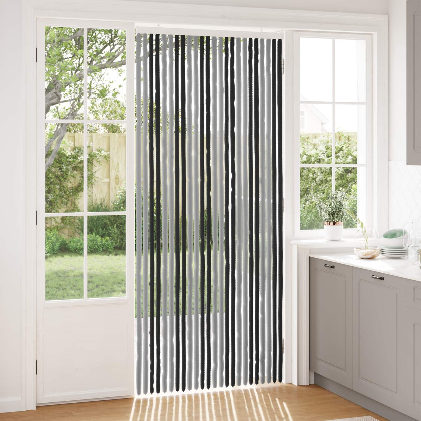 Insektgardin Chenille Grå og svart 100 x 230 cm 100% PP