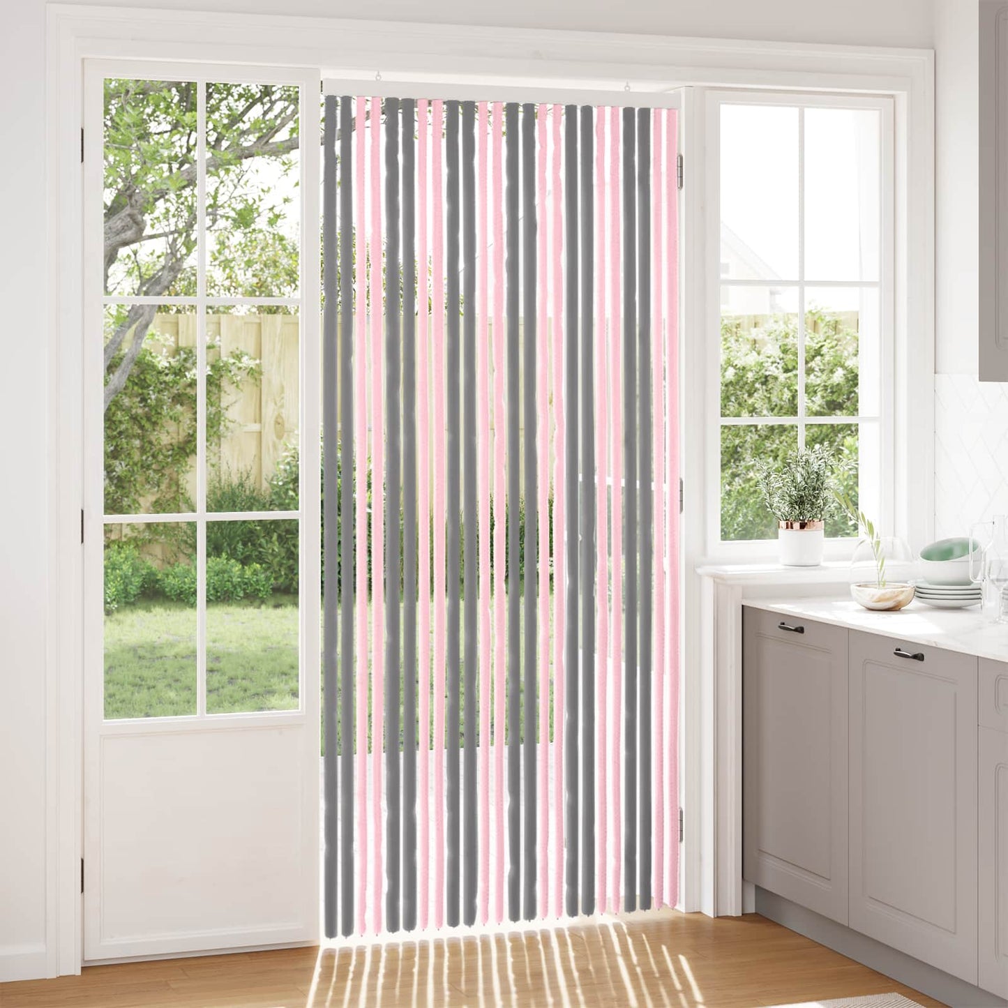 Insektgardin Chenille Sølvgrå og rosa 100 x 220 cm 100% PP