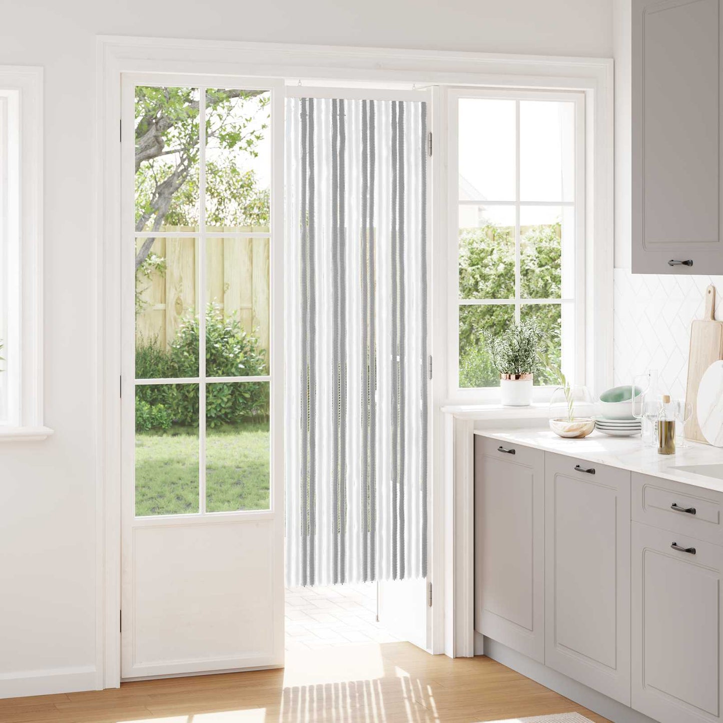 Insektgardin Chenille Grå og hvit 56 x 185 cm 100% PP