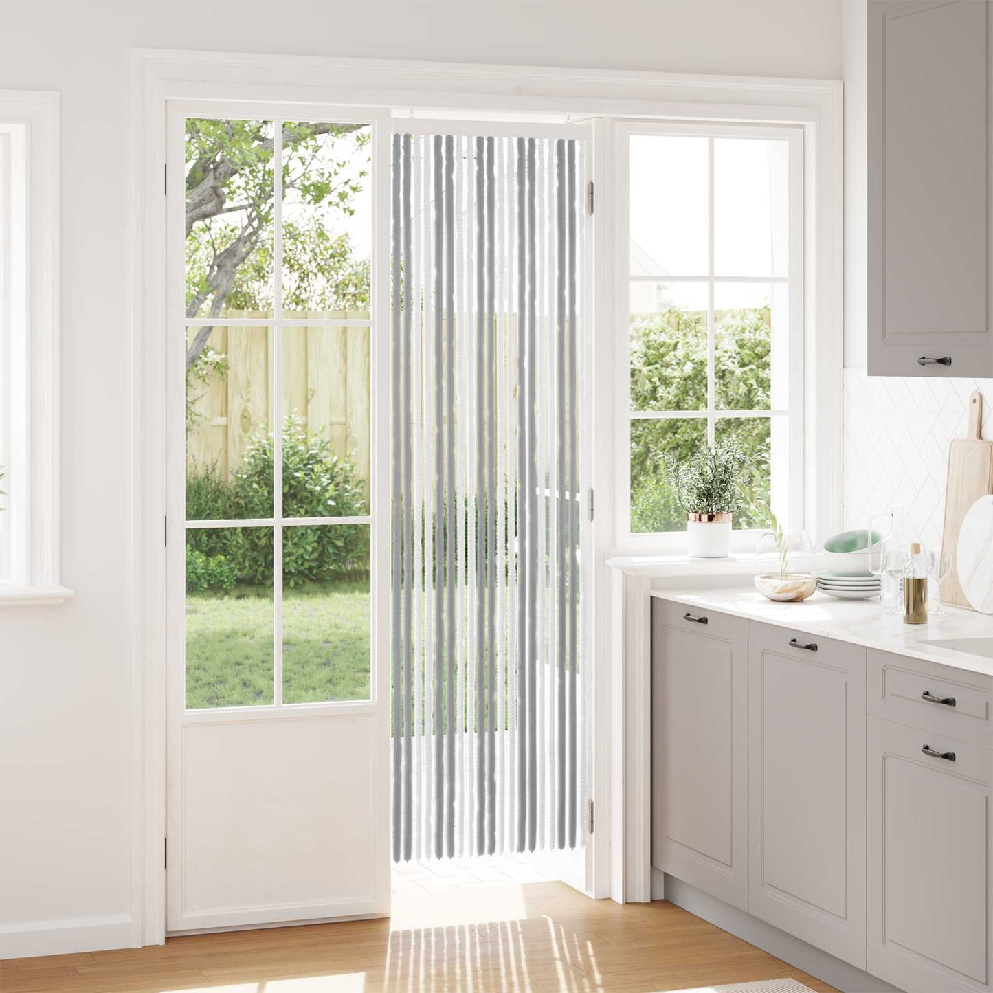 Insektgardin Chenille Grå og hvit 56 x 200 cm 100% PP