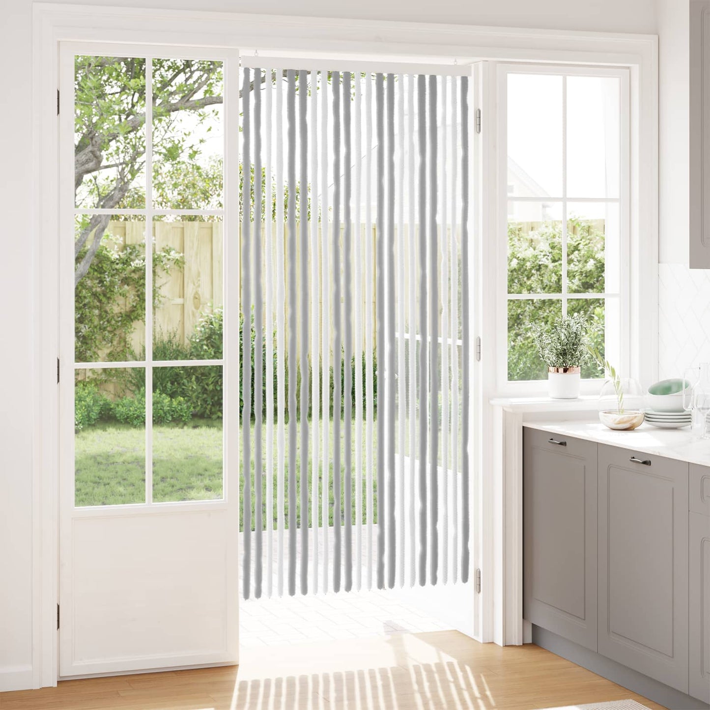 Insektgardin Chenille Grå og hvit 90 x 200 cm 100% PP