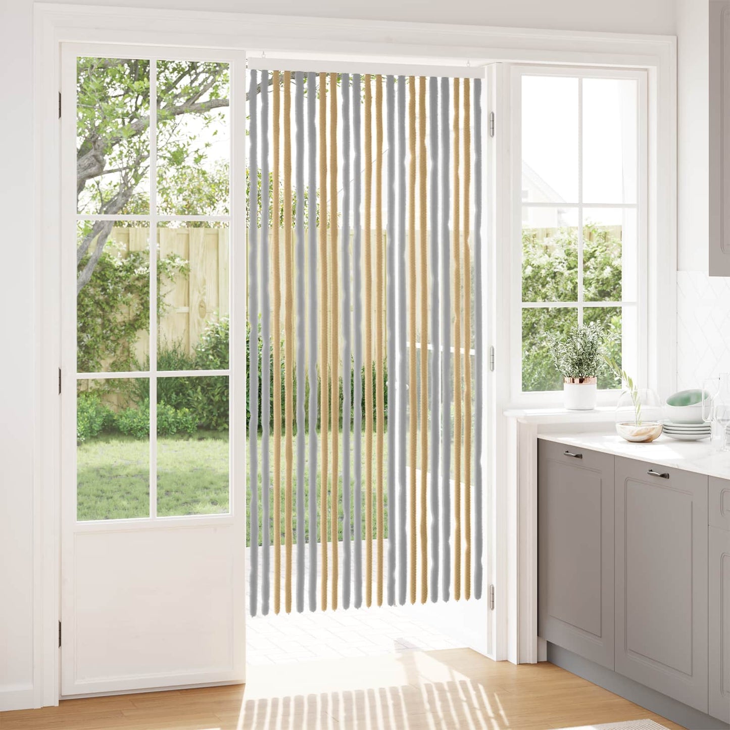 Insektgardin Chenille Grå og Beige 90 x 200 cm 100% PP