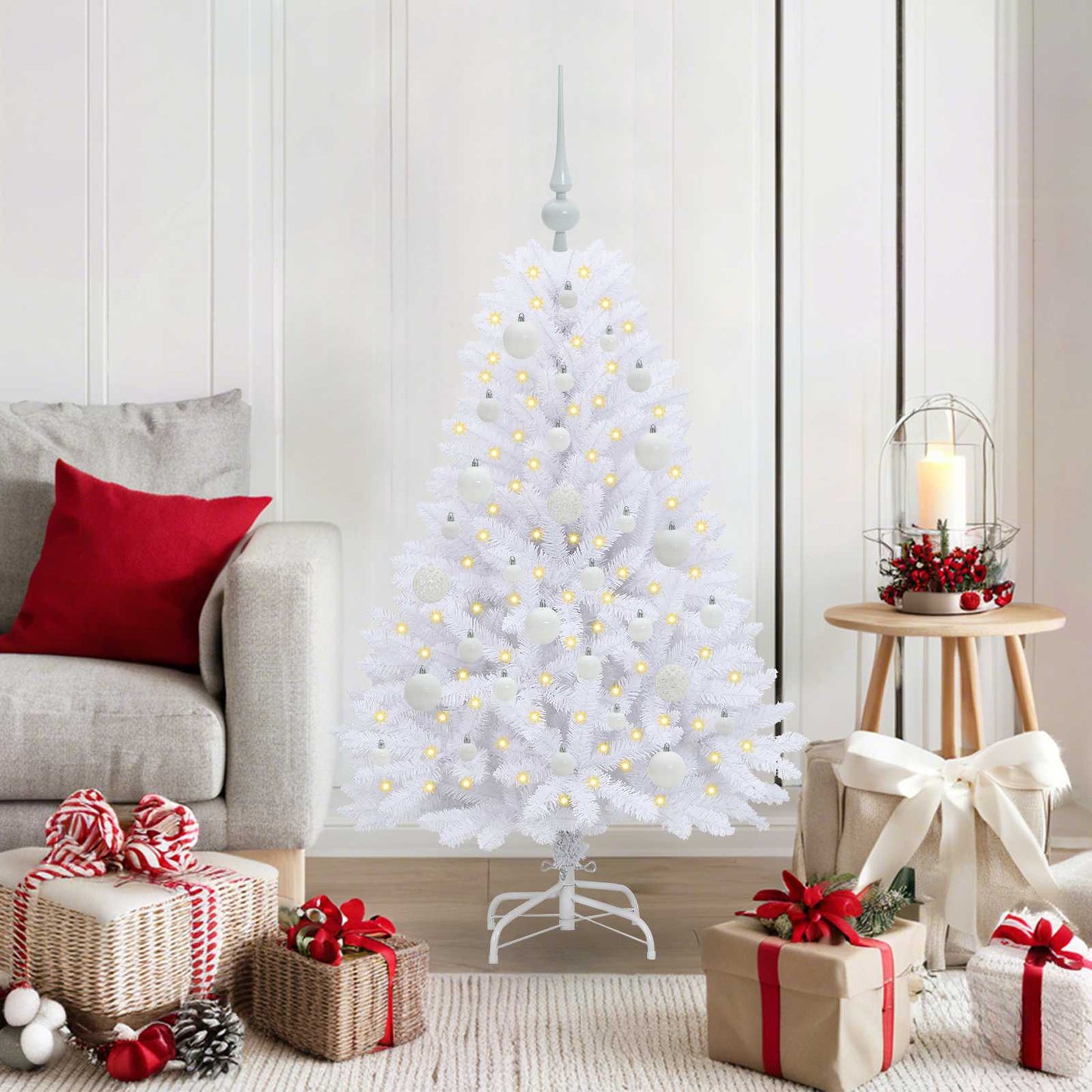 Kunstig sammensatt juletre med 150 LED Hvit 120 cm PVC og Stål